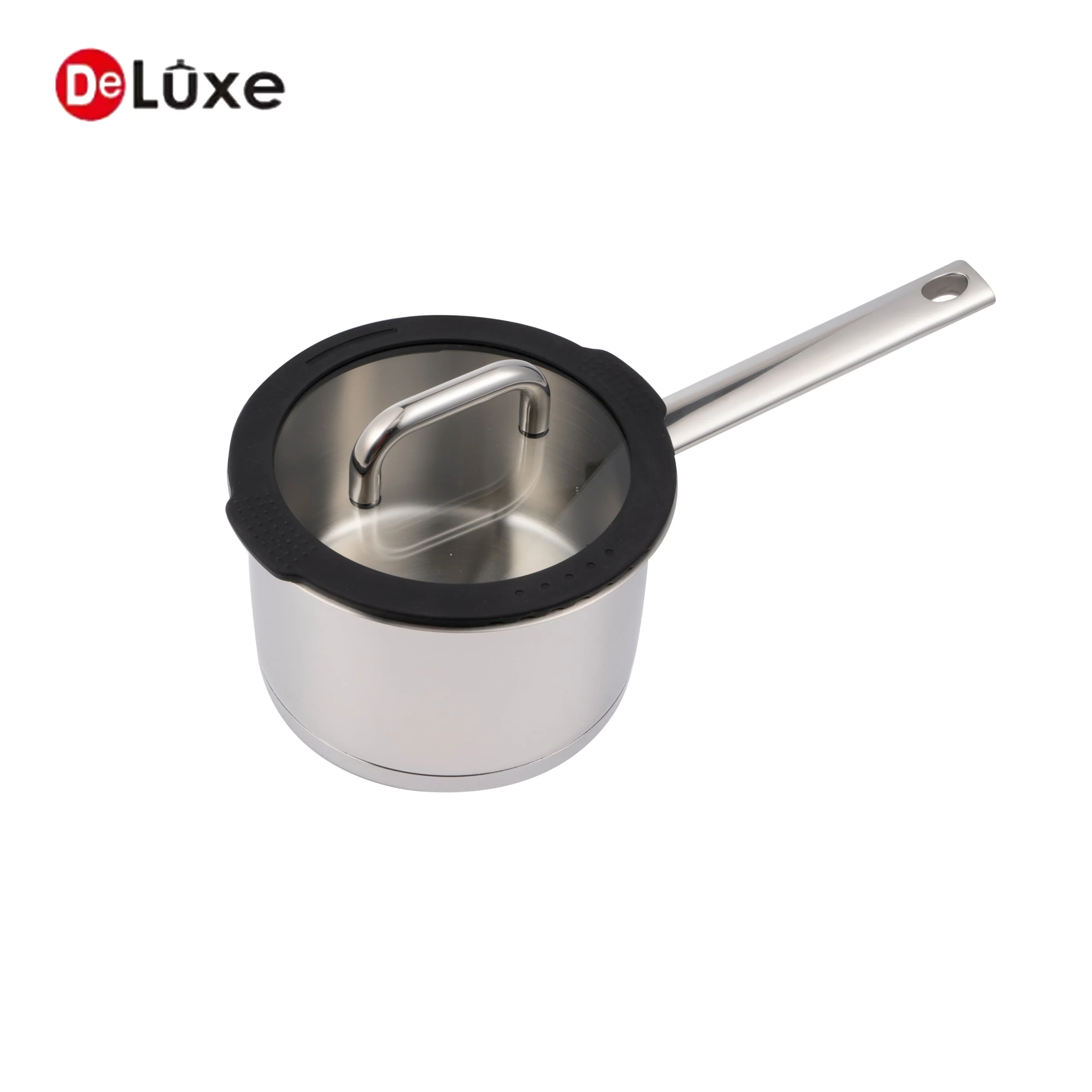 Deluxe saucepan with black silicone glass lid top view