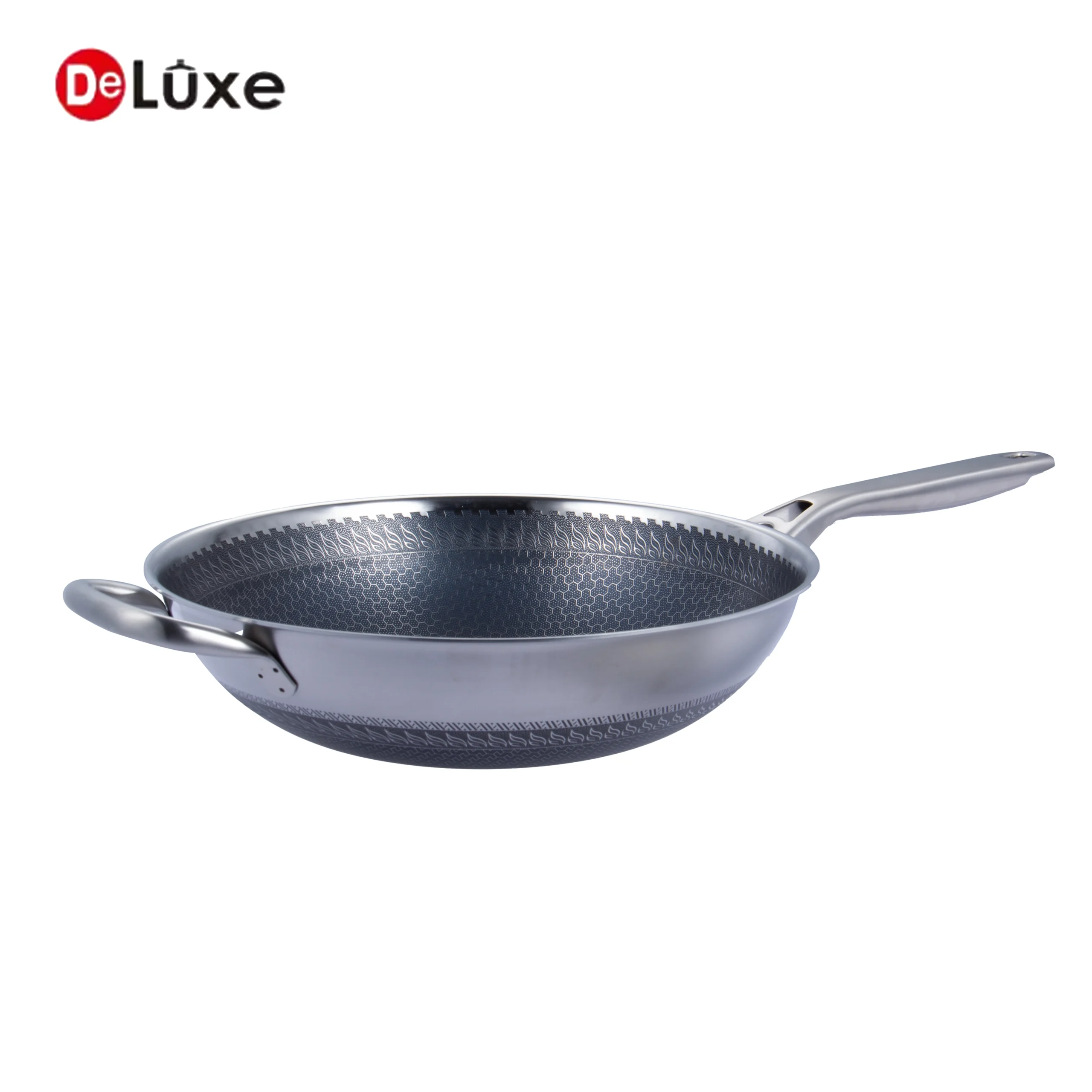 Deluxe shallow honeycomb physical non-stick stainless steel saute pan for frying and stir-frying
