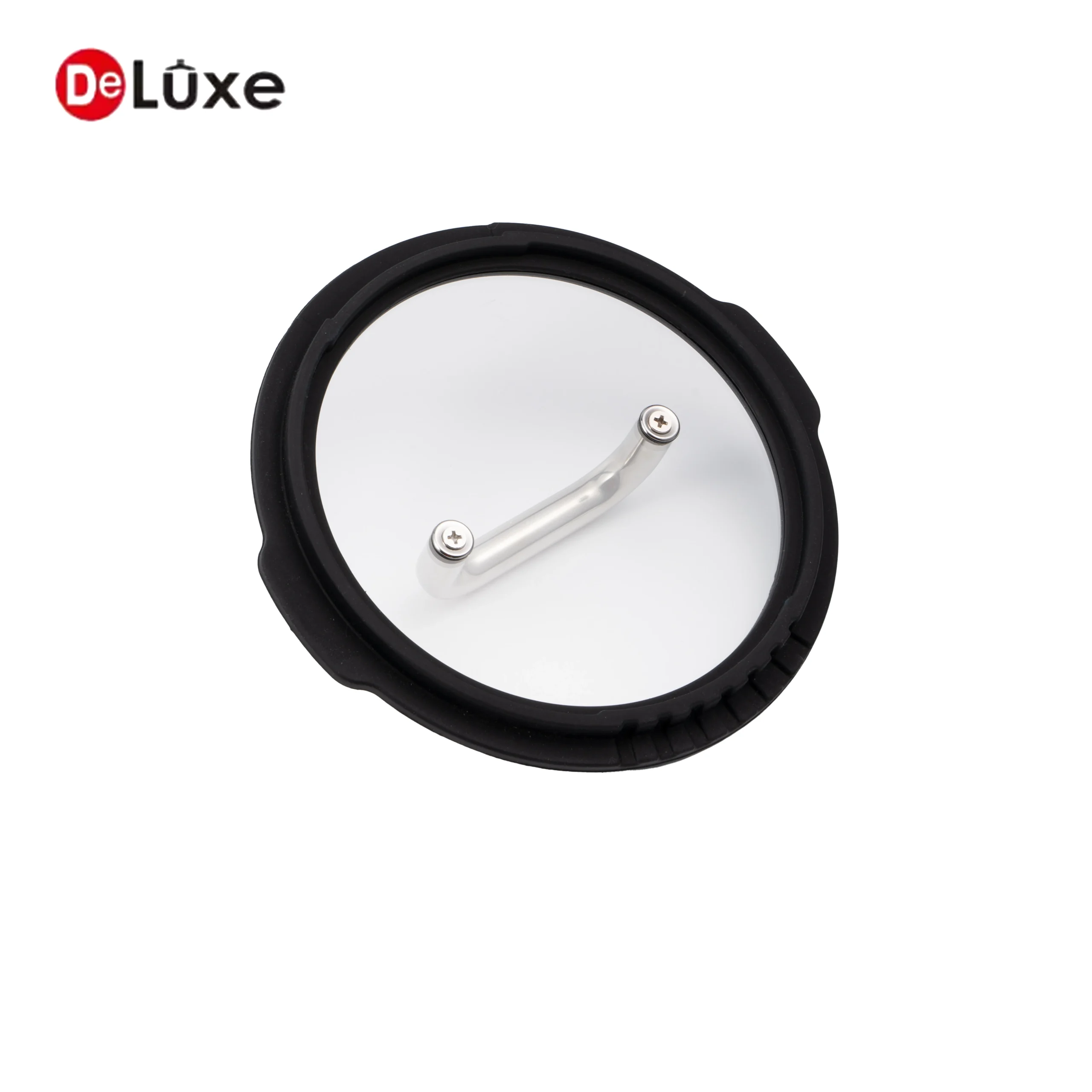 Deluxe silicone rim glass lid with stainless steel handle for cookware pots
