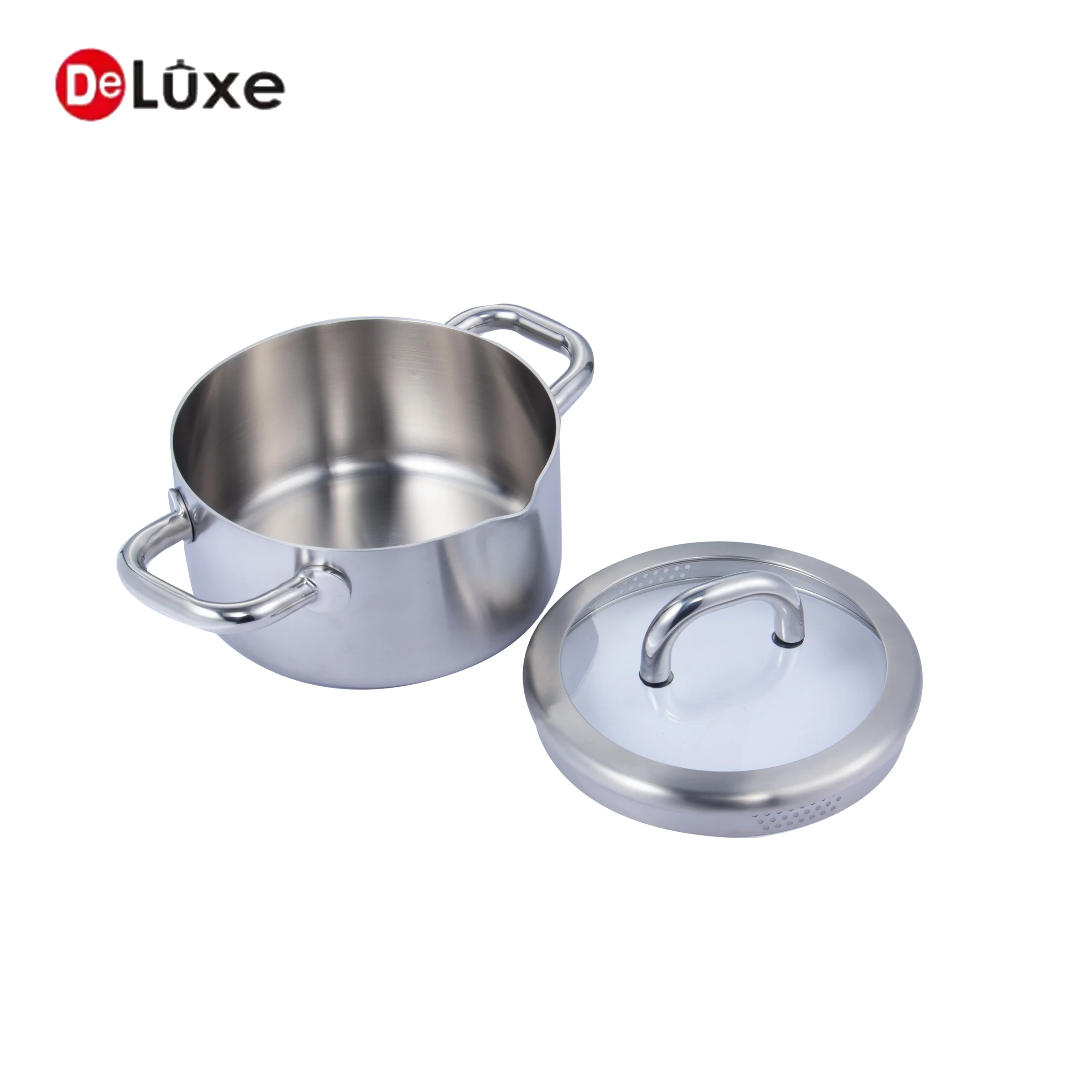 Deluxe small SS304 stainless steel milk pot with glass lid and double handles for daily kitchen use