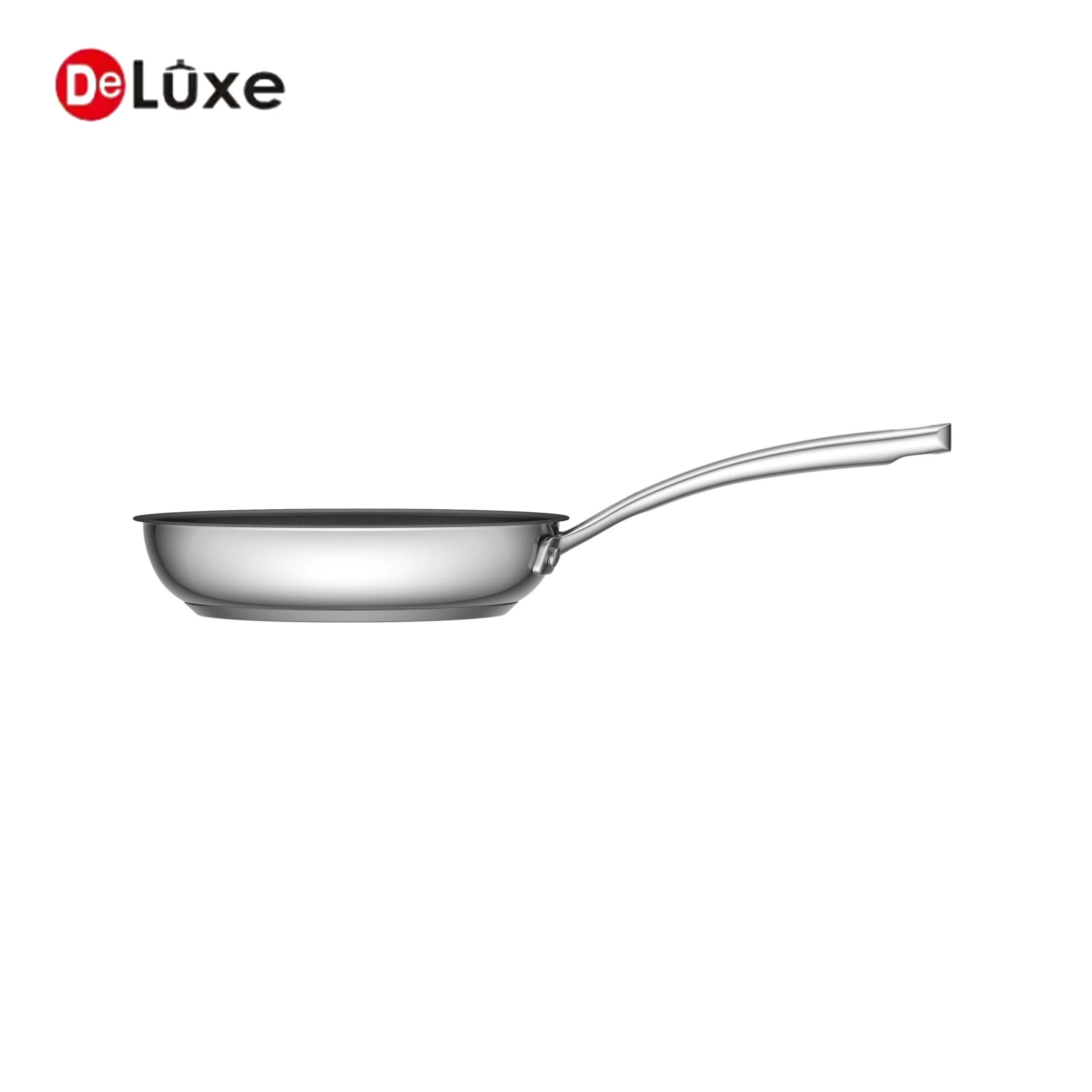 Deluxe SS304 & aluminum ceramic non-stick fry pan, side profile view, cast steel handle