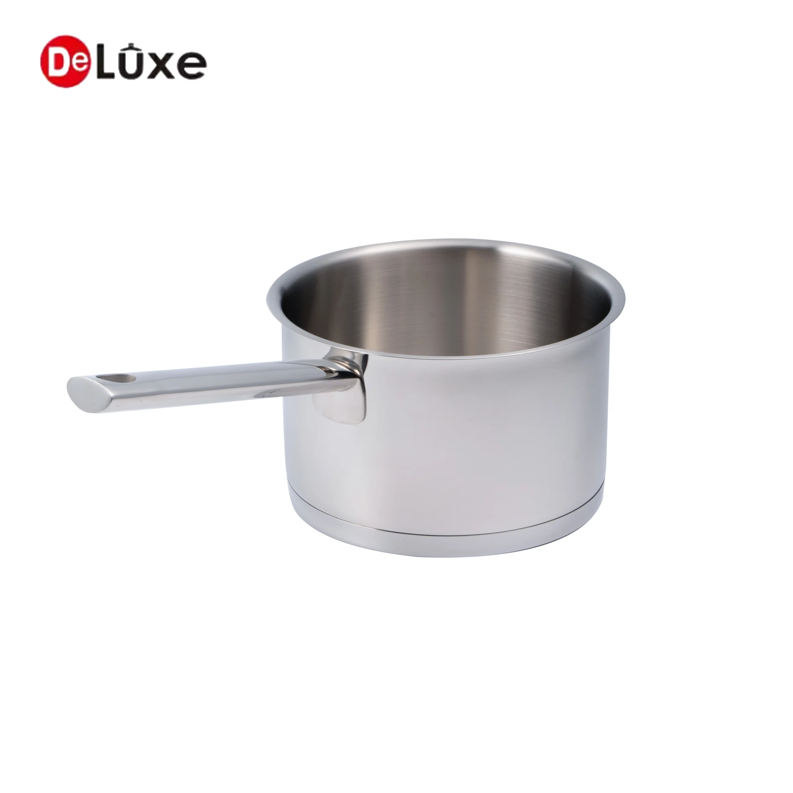 Deluxe SS304 stainless steel saucepan with modern round tube handle