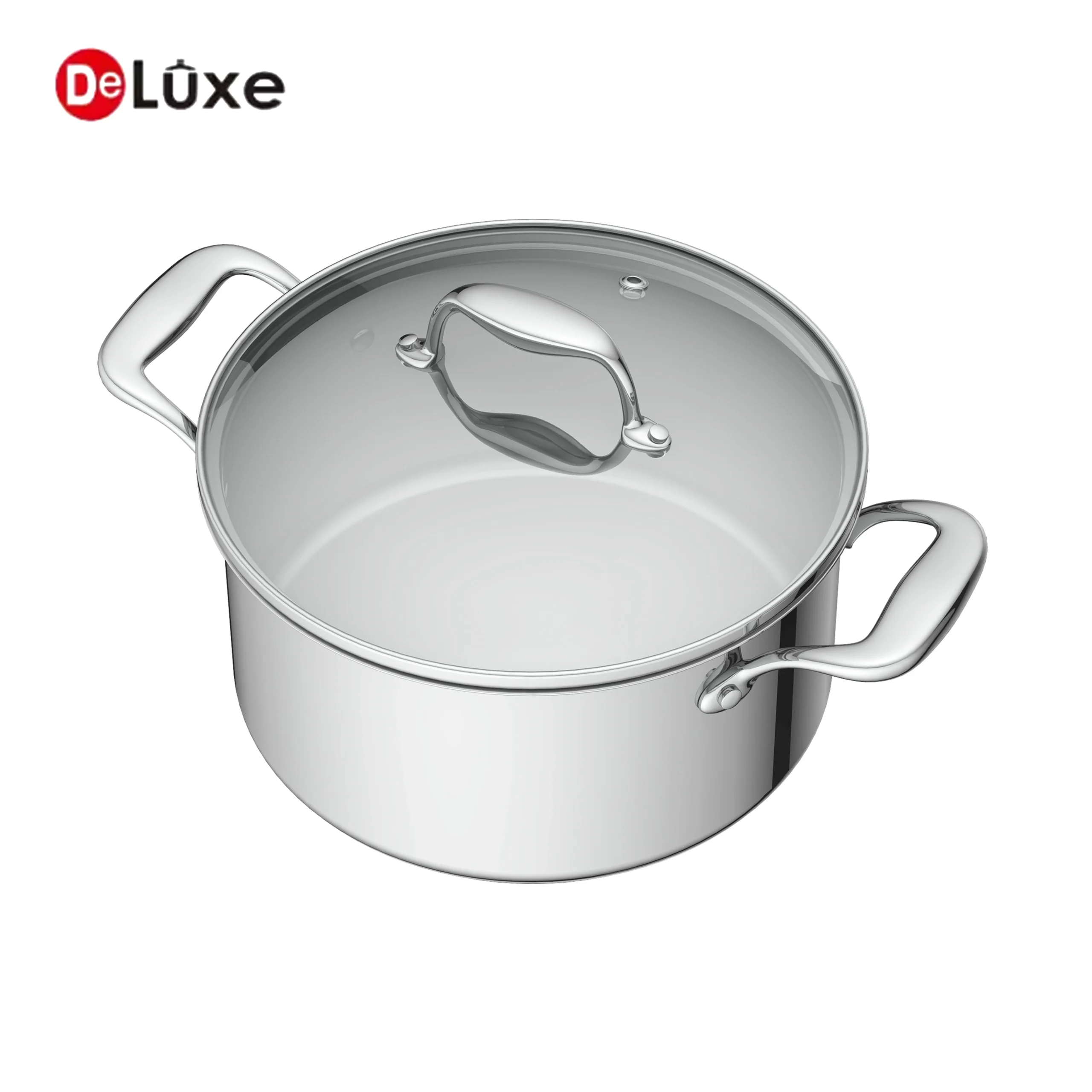 Deluxe SS304 aluminum stock pot with glass lid and double handles for soup, stew and reheating