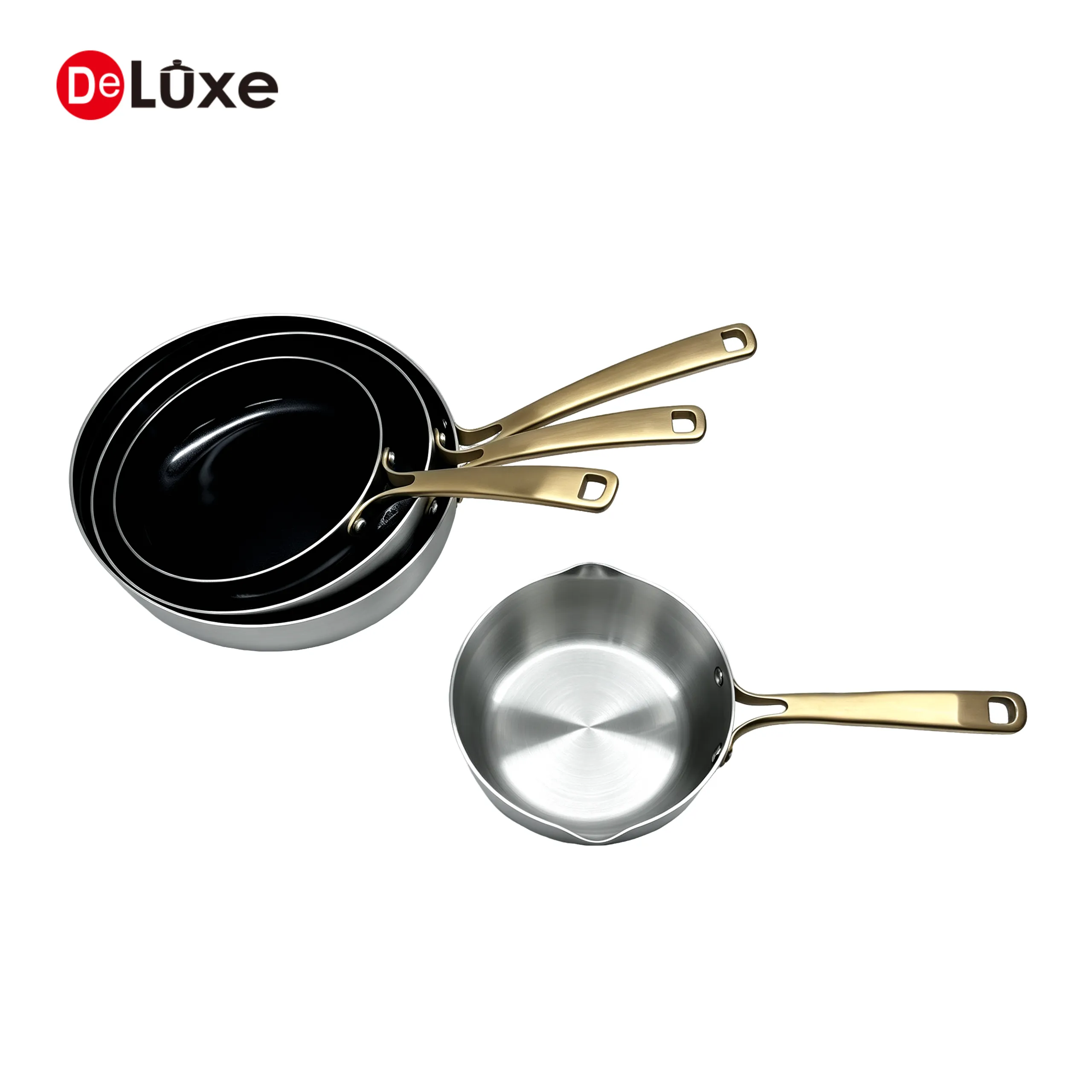 Deluxe stainless steel cookware set storage display view