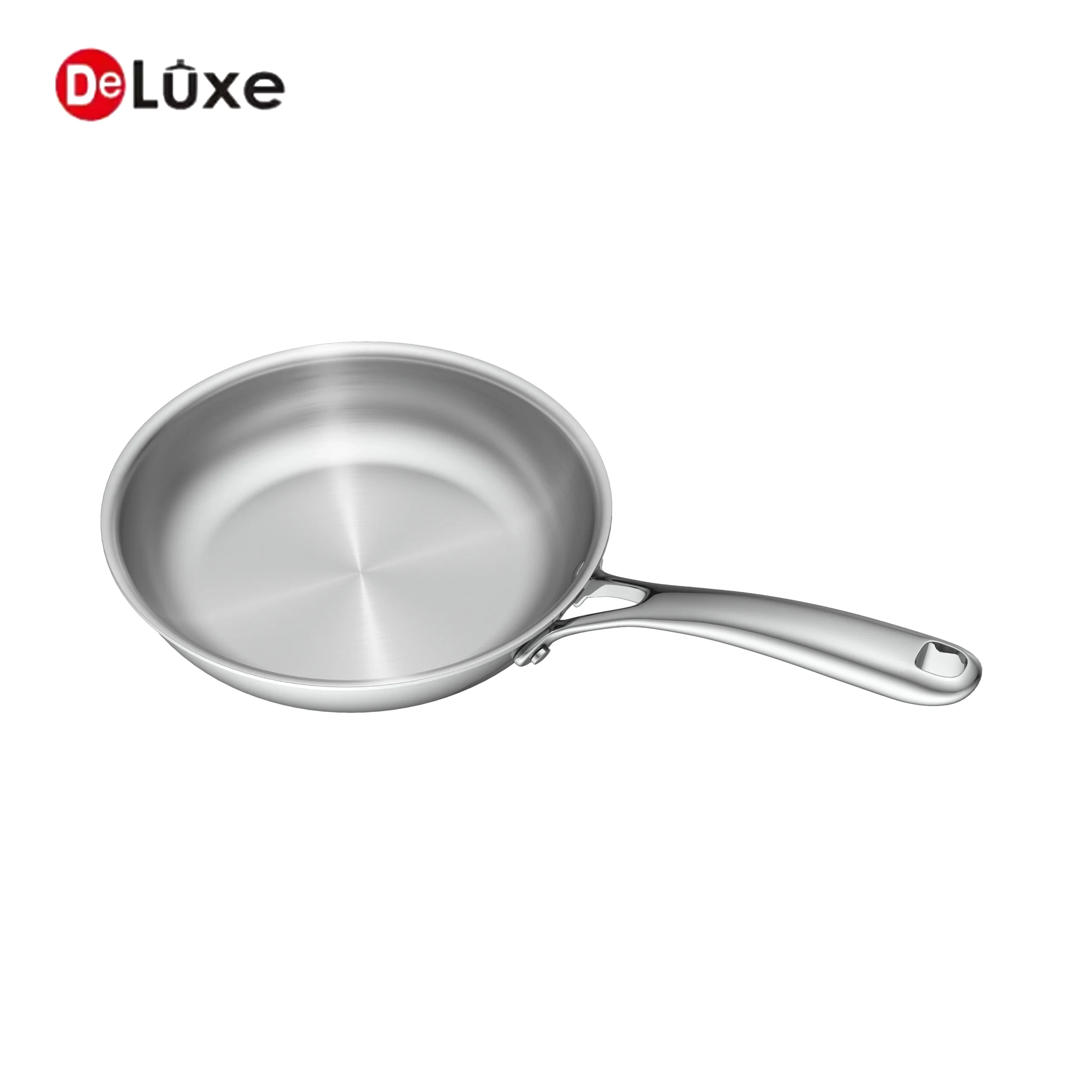 Empty Deluxe composite stainless steel fry pan with sanded finish interior