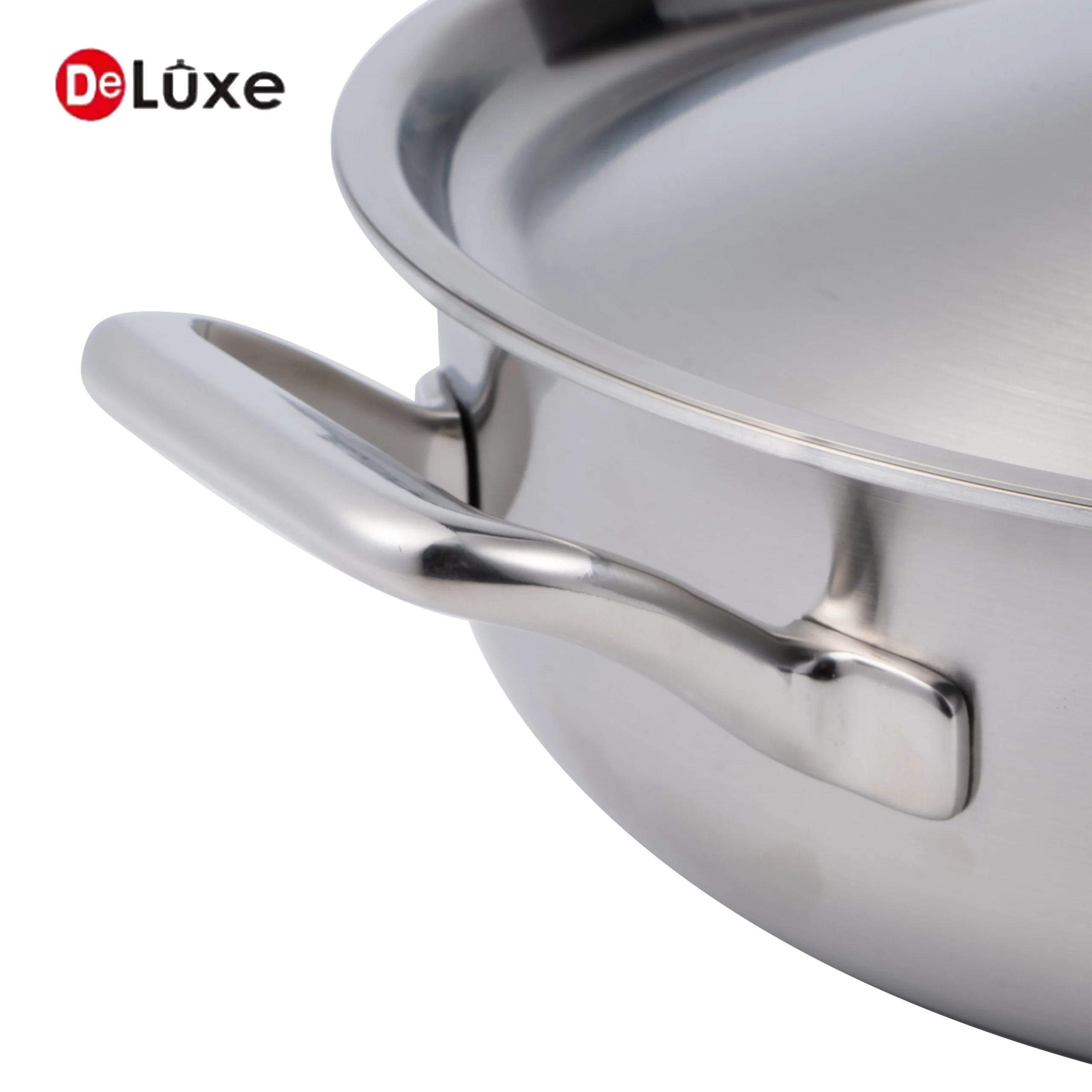 Deluxe 3-ply stainless steel braiser pan with cast stainless steel handle