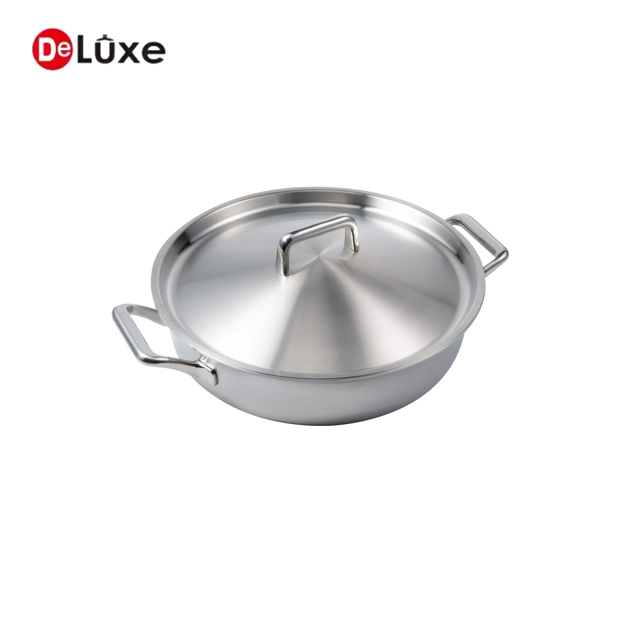 Deluxe 3-ply stainless steel braiser pan with one-piece stainless steel lid, gas and induction available, OEM/ODM solutions provided