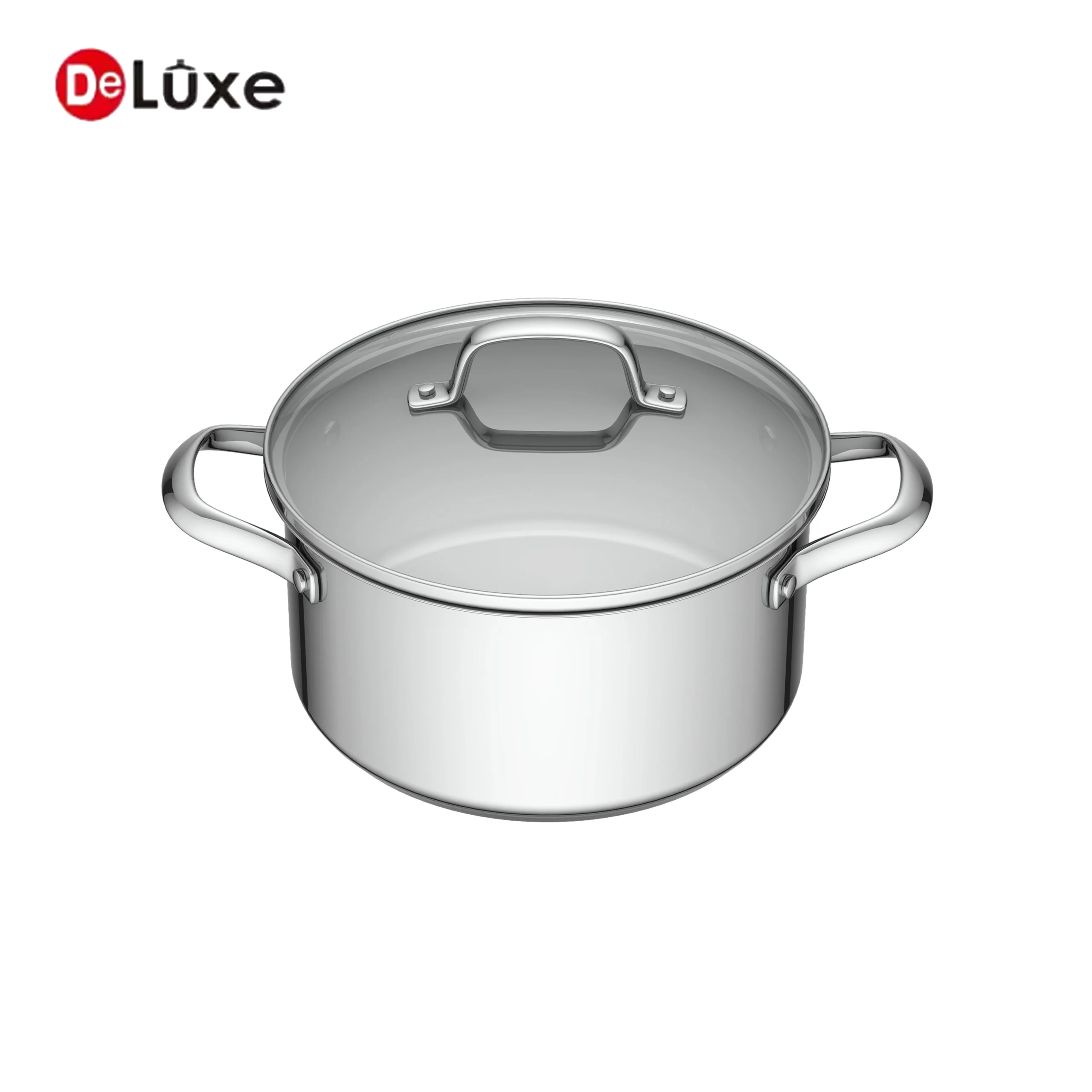 Deluxe stainless steel casserole pot with glass lid and double side handles
