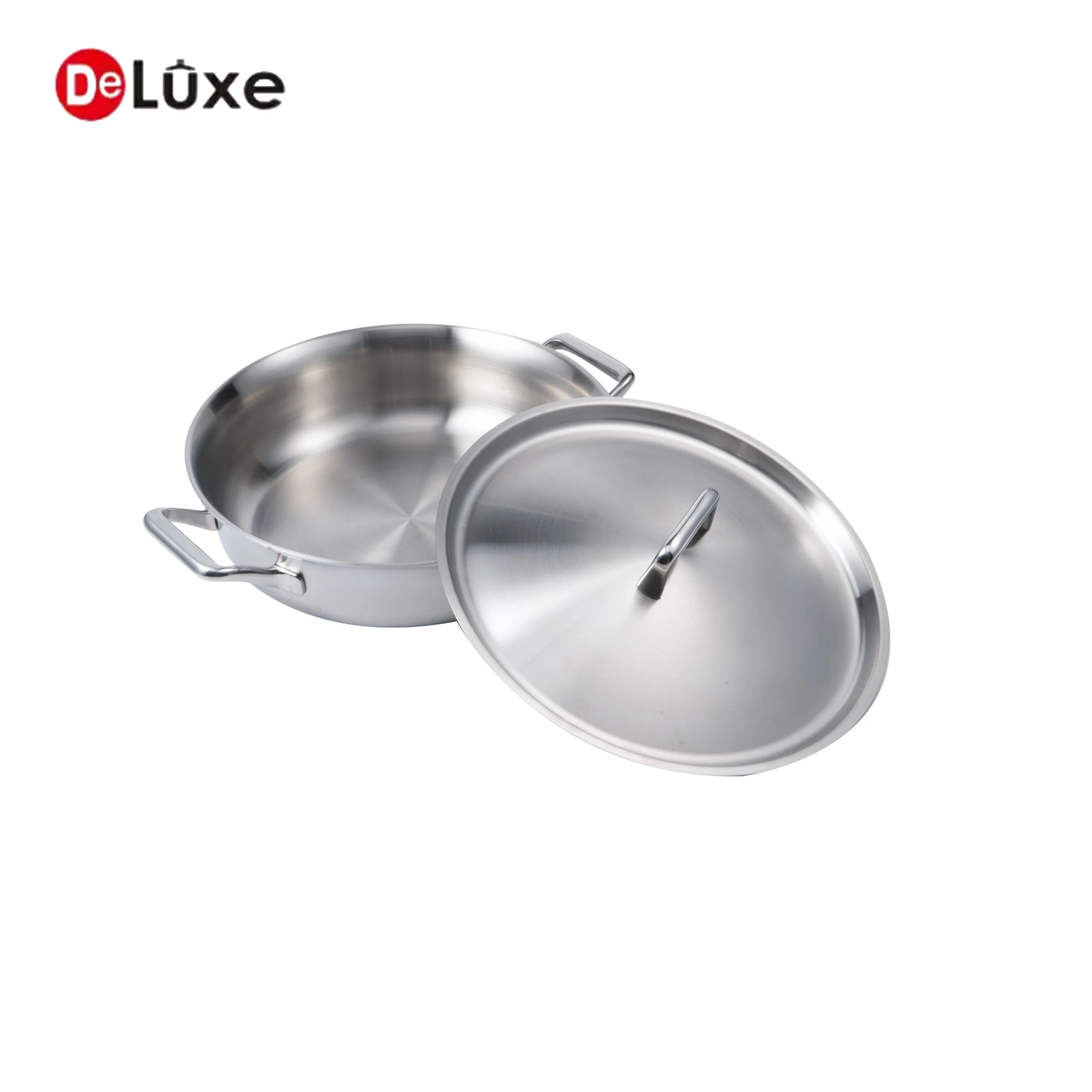 Deluxe stainless steel casserole pot with steel lid and side handles for stew soup and reheating