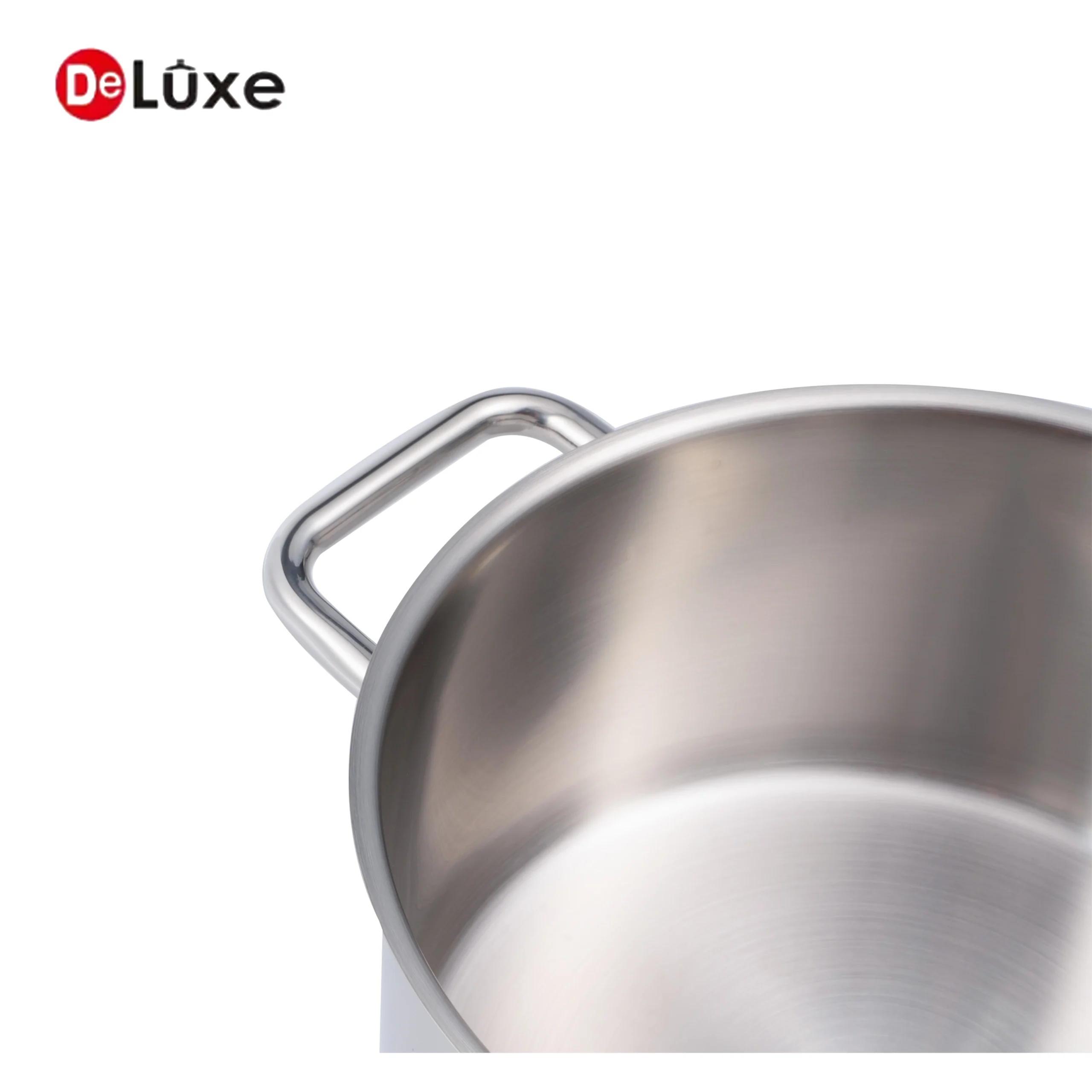 Deluxe stainless steel cookware inner body and side handle detail