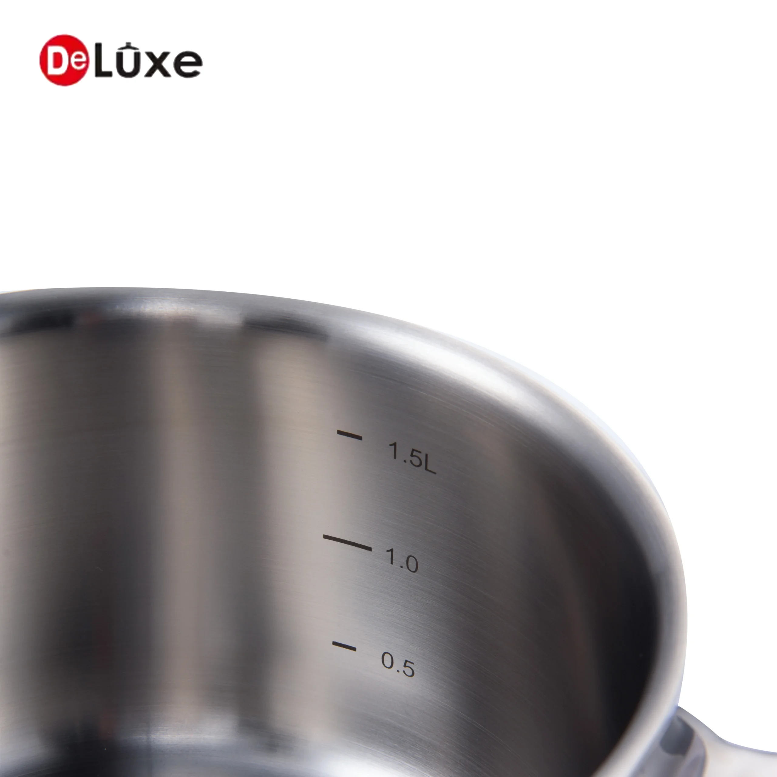 Deluxe interior measurement scale inside Tyson stainless steel cookware pot