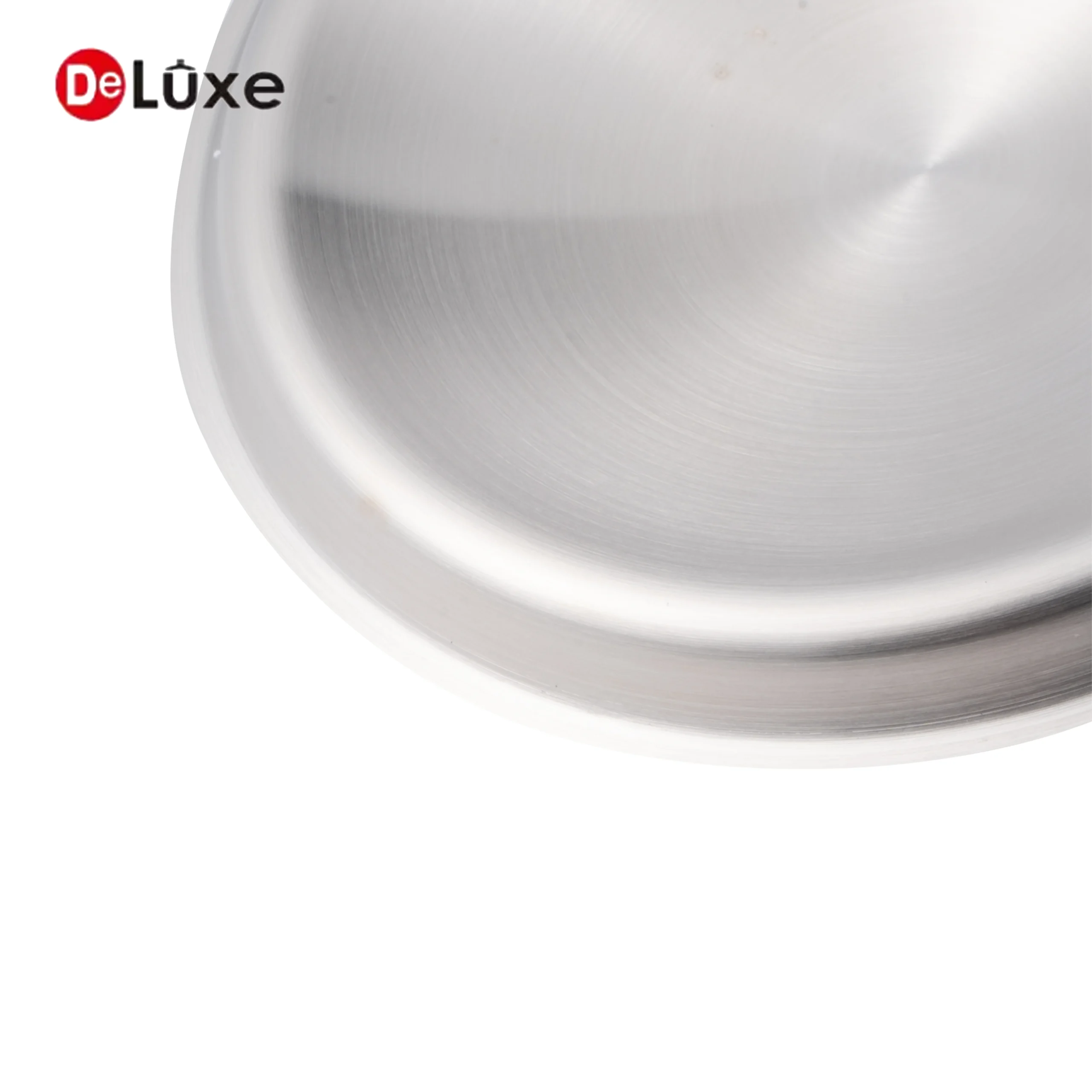 Deluxe stainless steel cookware lid detail with one-piece steel cover design