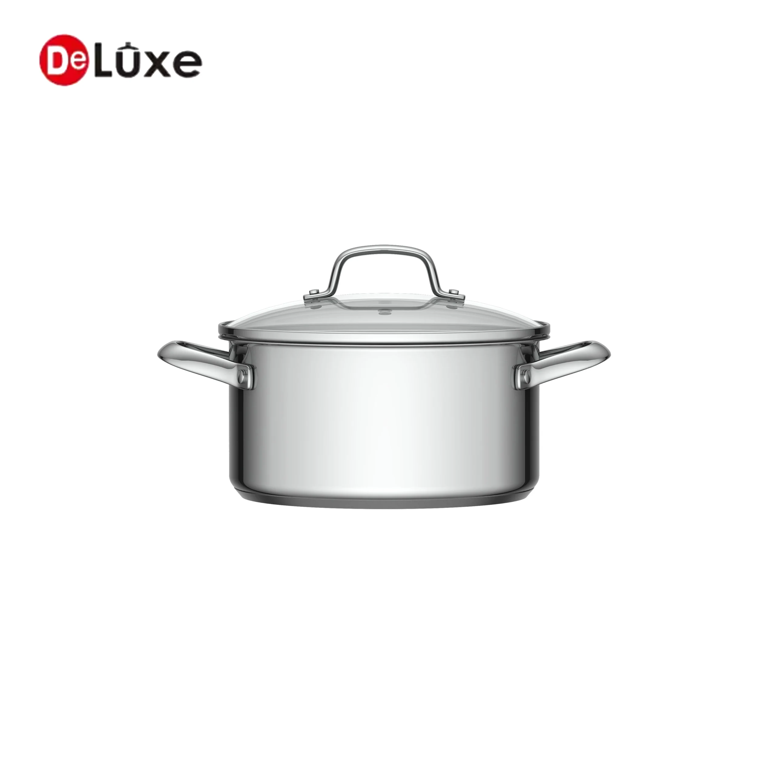 Deluxe stainless steel double handle pot with transparent glass lid for soup and stew cooking