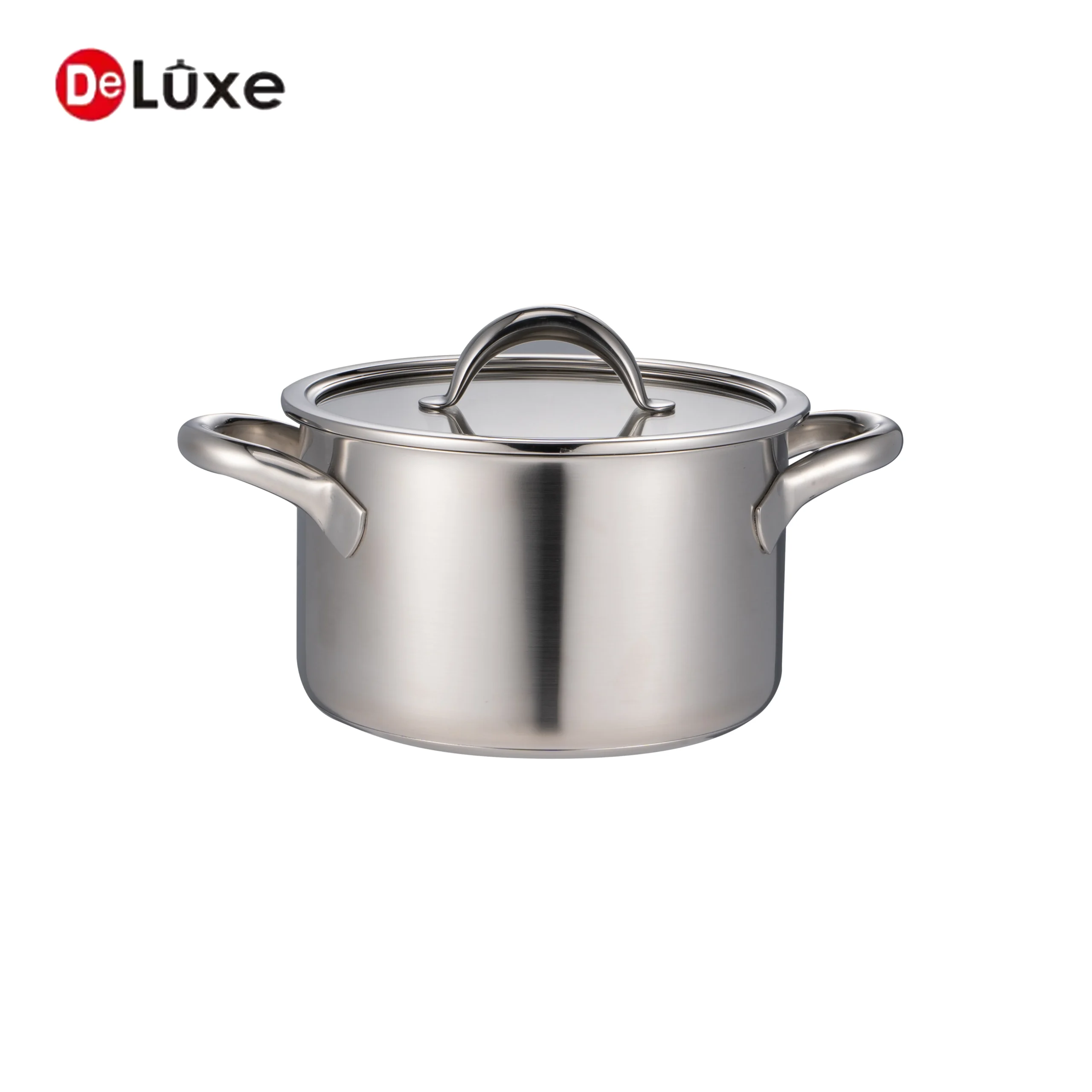 Deluxe 304 stainless steel double handle stockpot with tempered glass lid, minimalist silver cookware