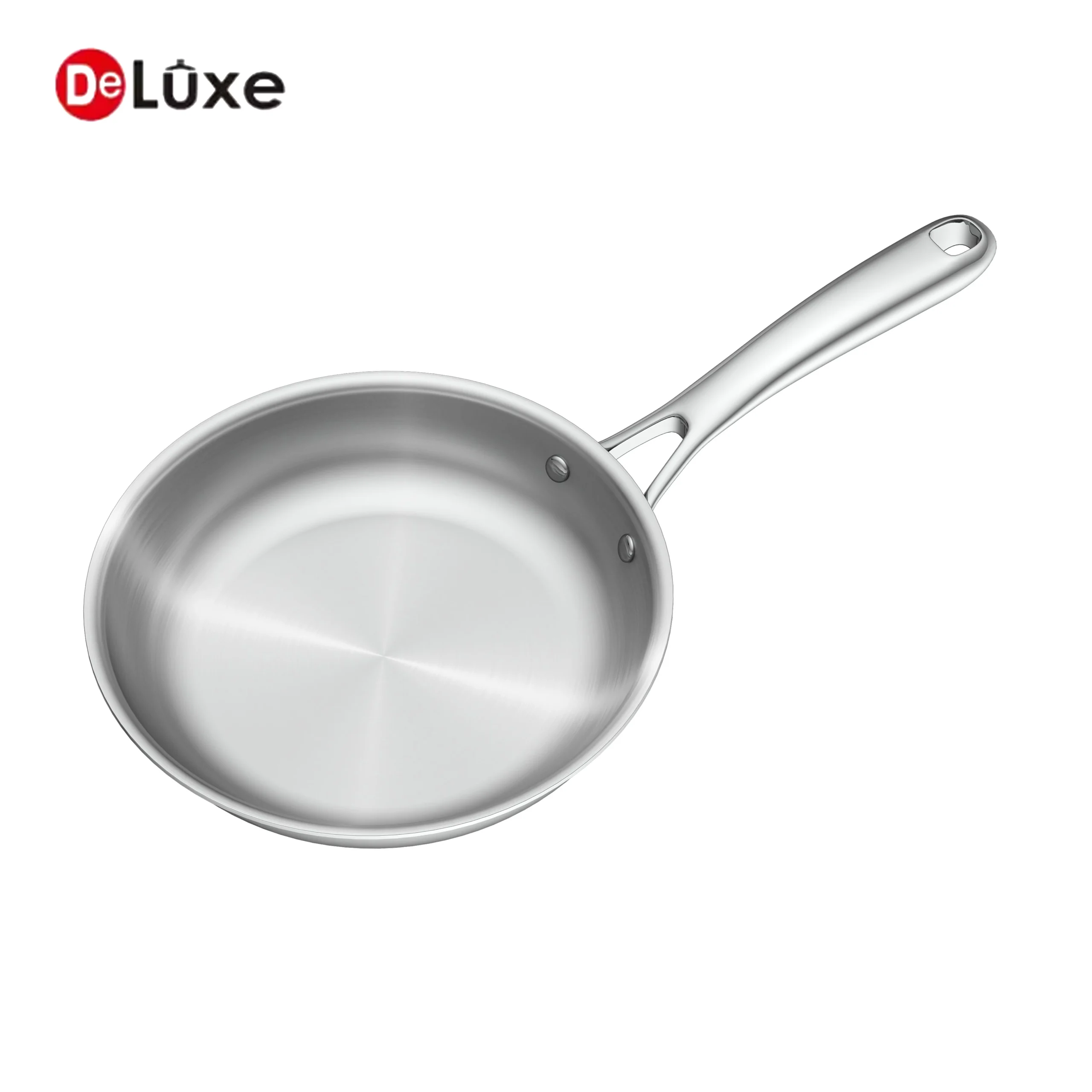 Overhead view of Deluxe fry pan with sanded interior and hollow cast steel handle