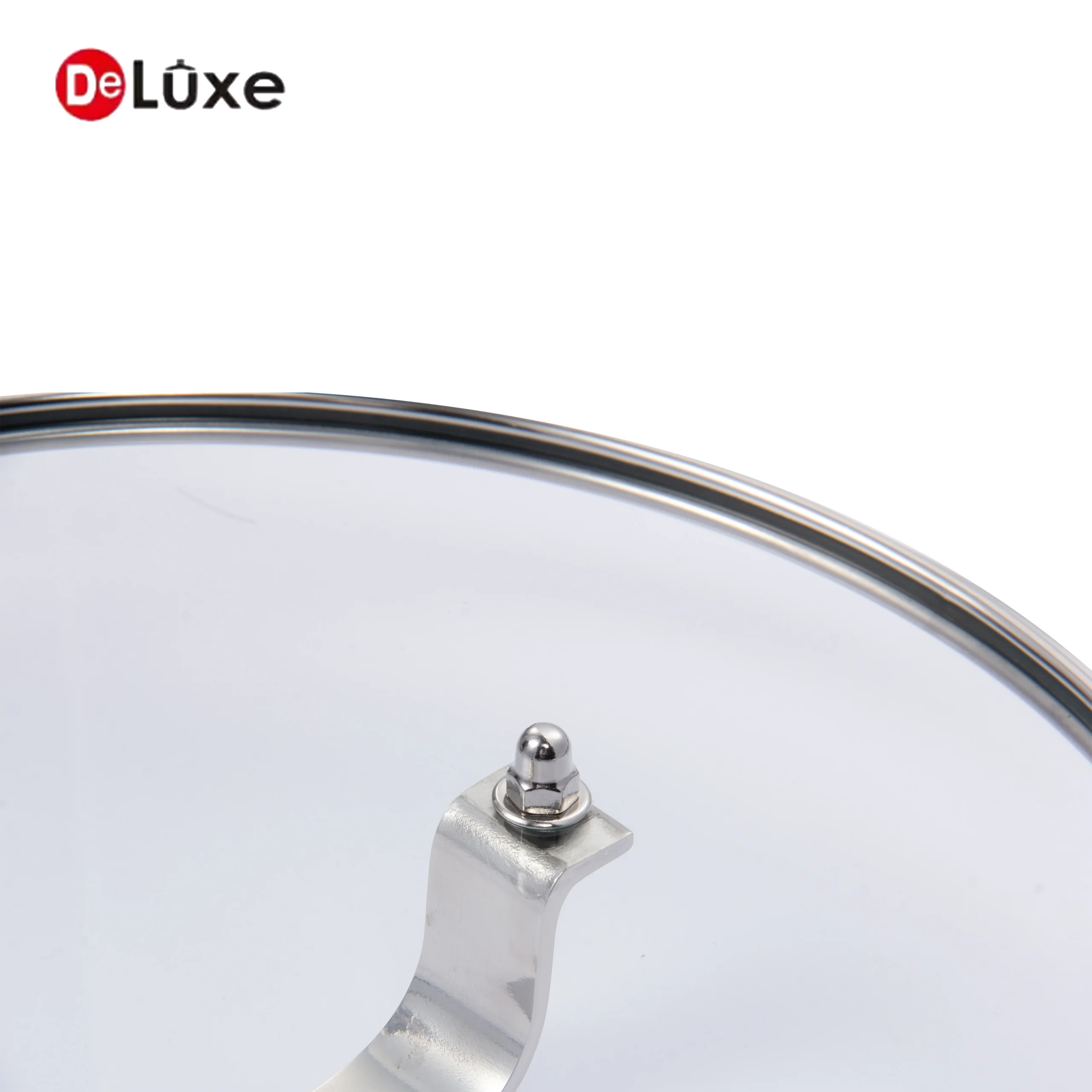 Deluxe close-up detail of transparent glass lid knob for stainless steel cookware
