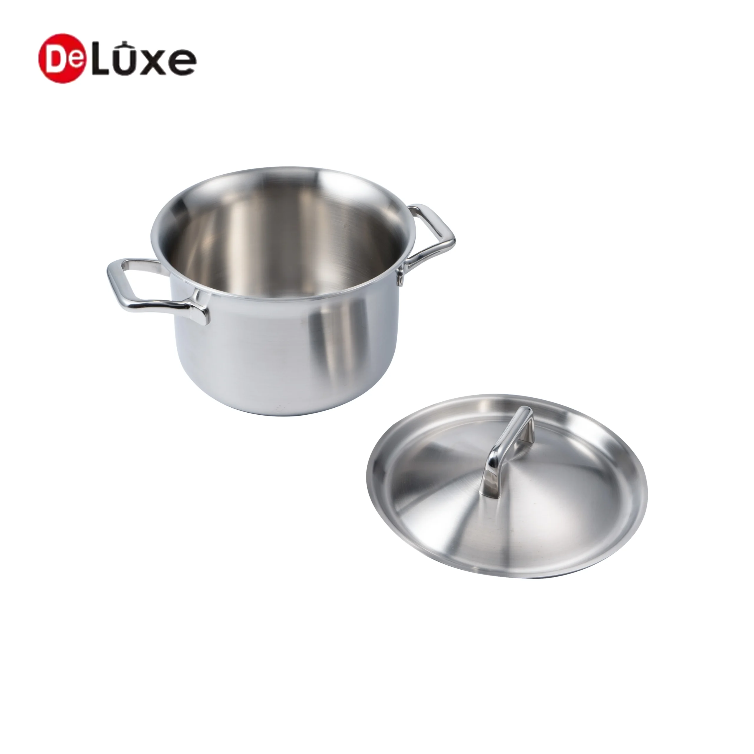 Deluxe stainless steel pot with one-piece steel lid and double handles for heating and cooking