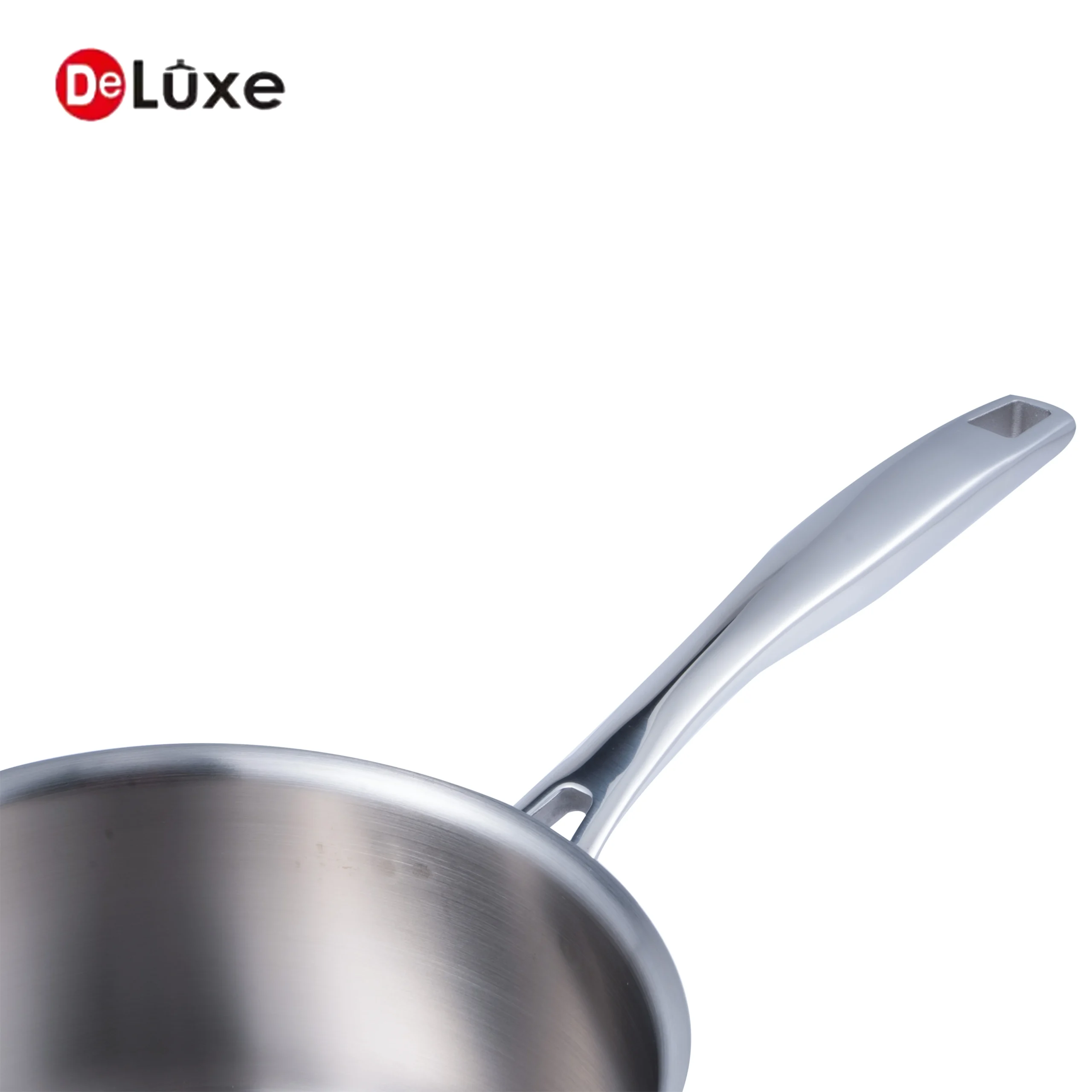 Deluxe 3-ply stainless steel saucepan handle detail