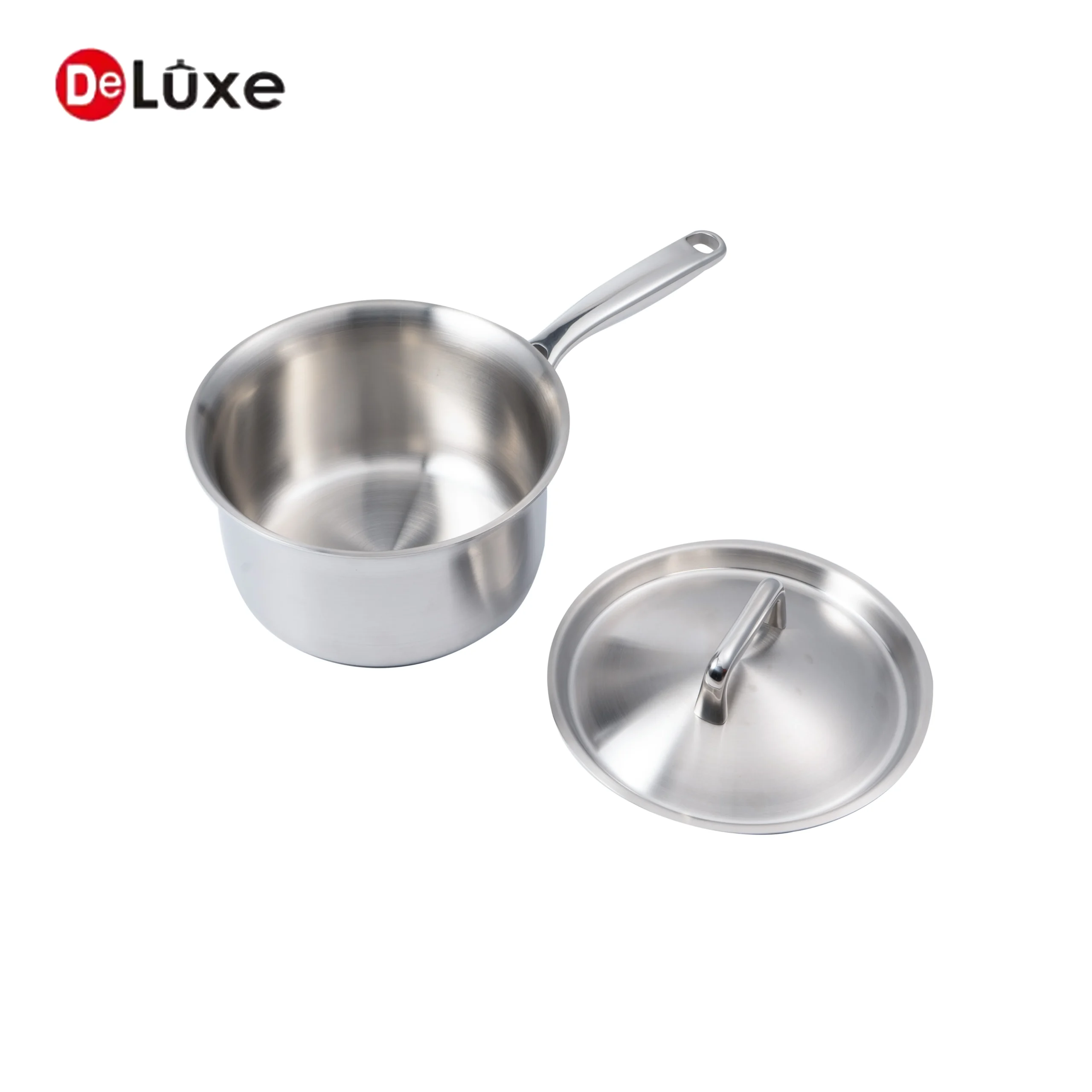 Deluxe stainless steel saucepan with open lid