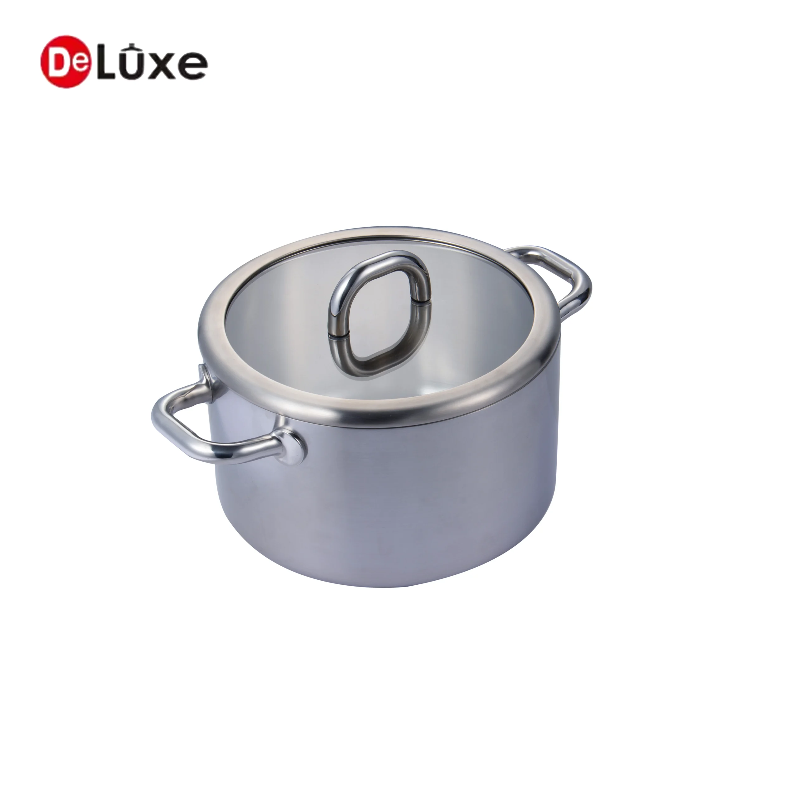 Deluxe stainless steel stock pot with glass lid and double side handles for home and restaurant cooking