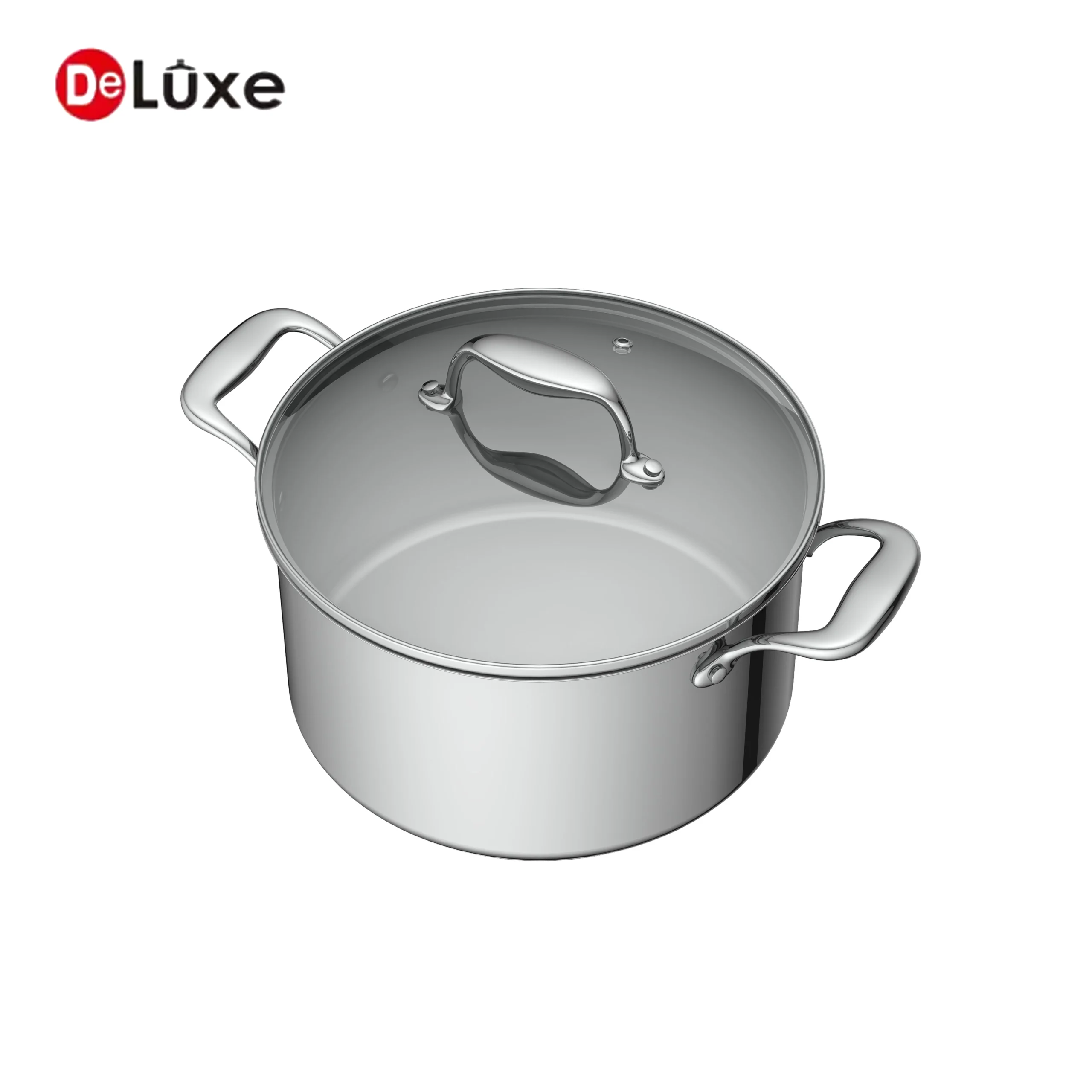 Deluxe stainless steel straight body steamer pot equipped with tempered glass lid and dual hollow handles