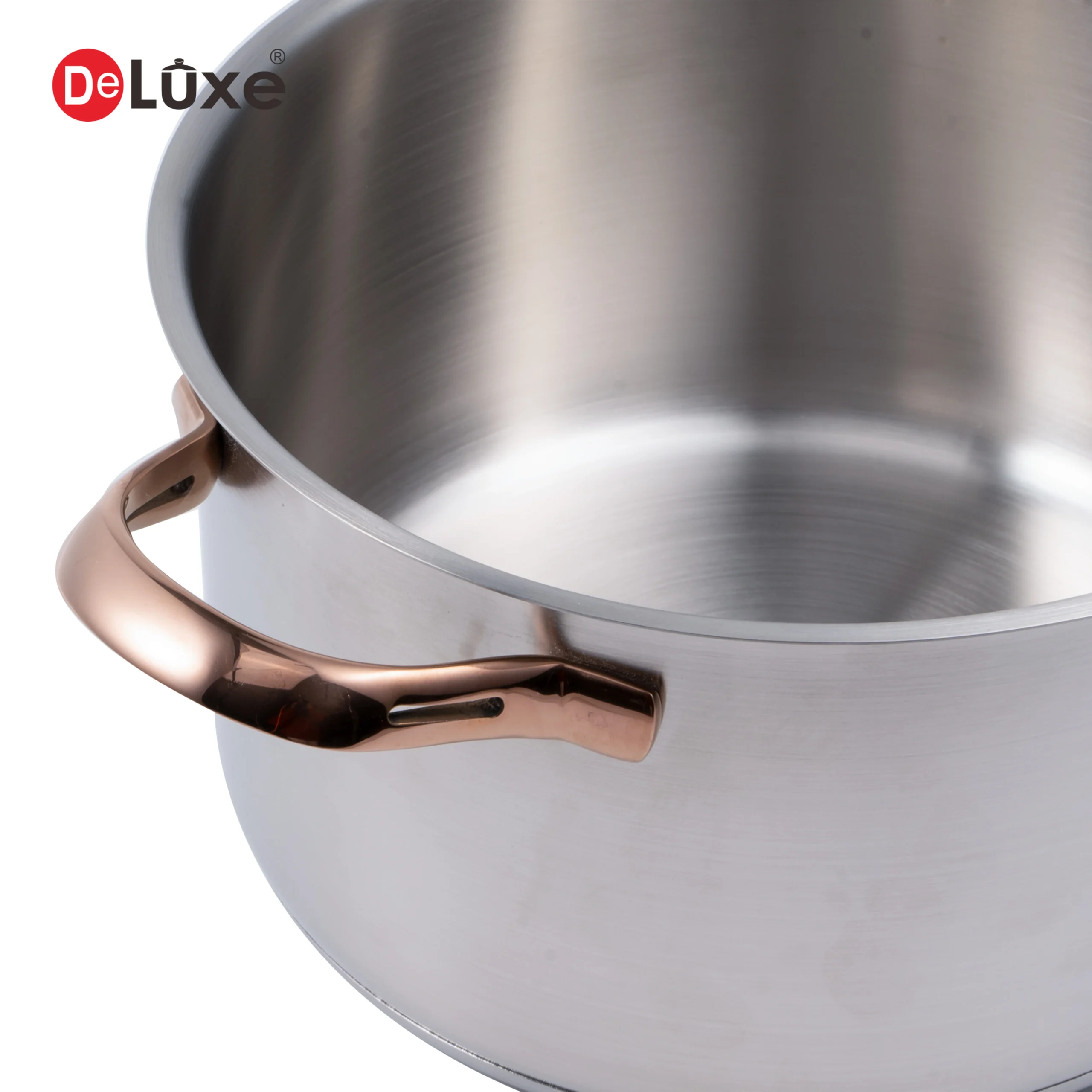 Deluxe 304 stainless steel stock pot with gold PVD handle, gas and induction available, OEM & ODM custom solutions