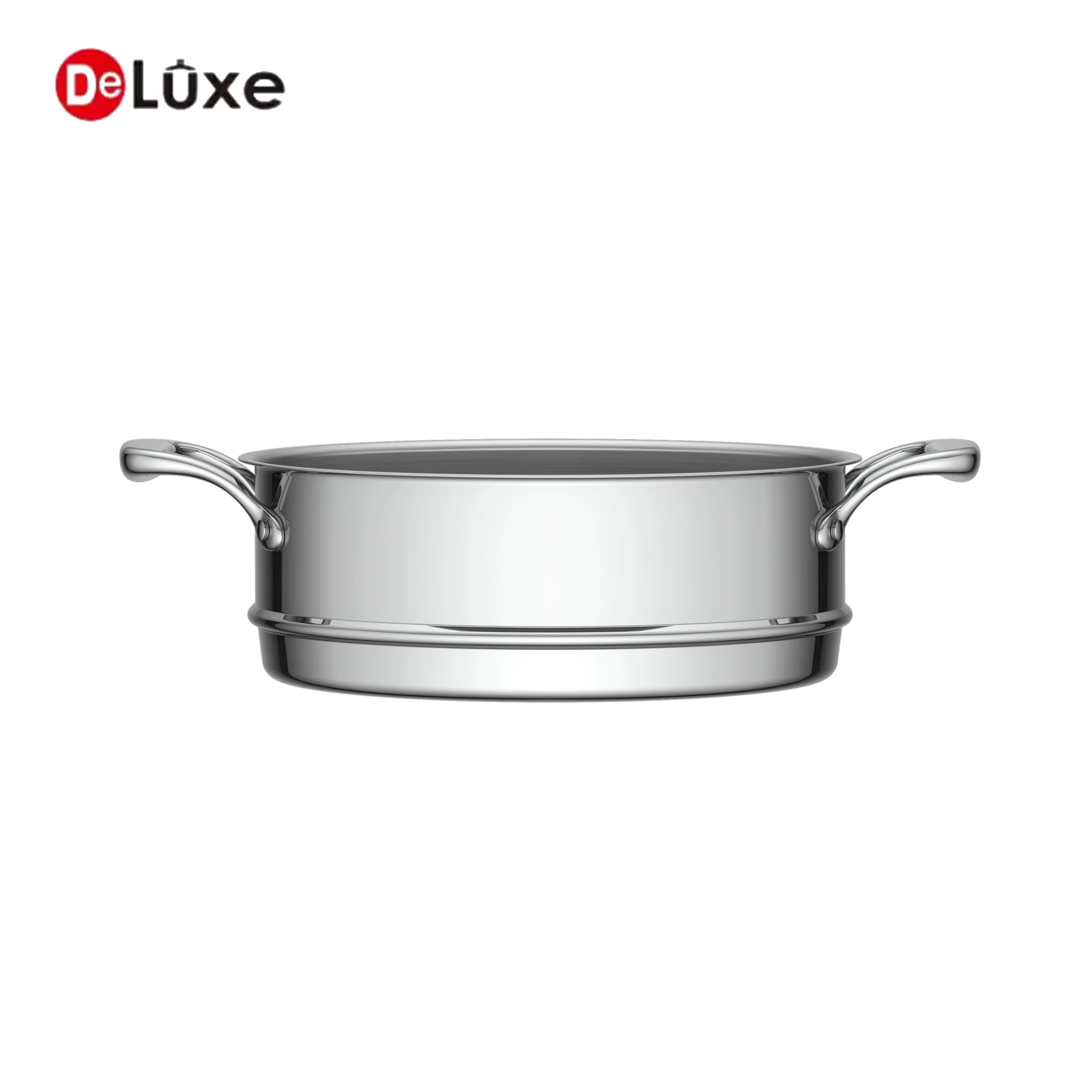 Single deluxe straight body stainless steel steamer pot side profile view