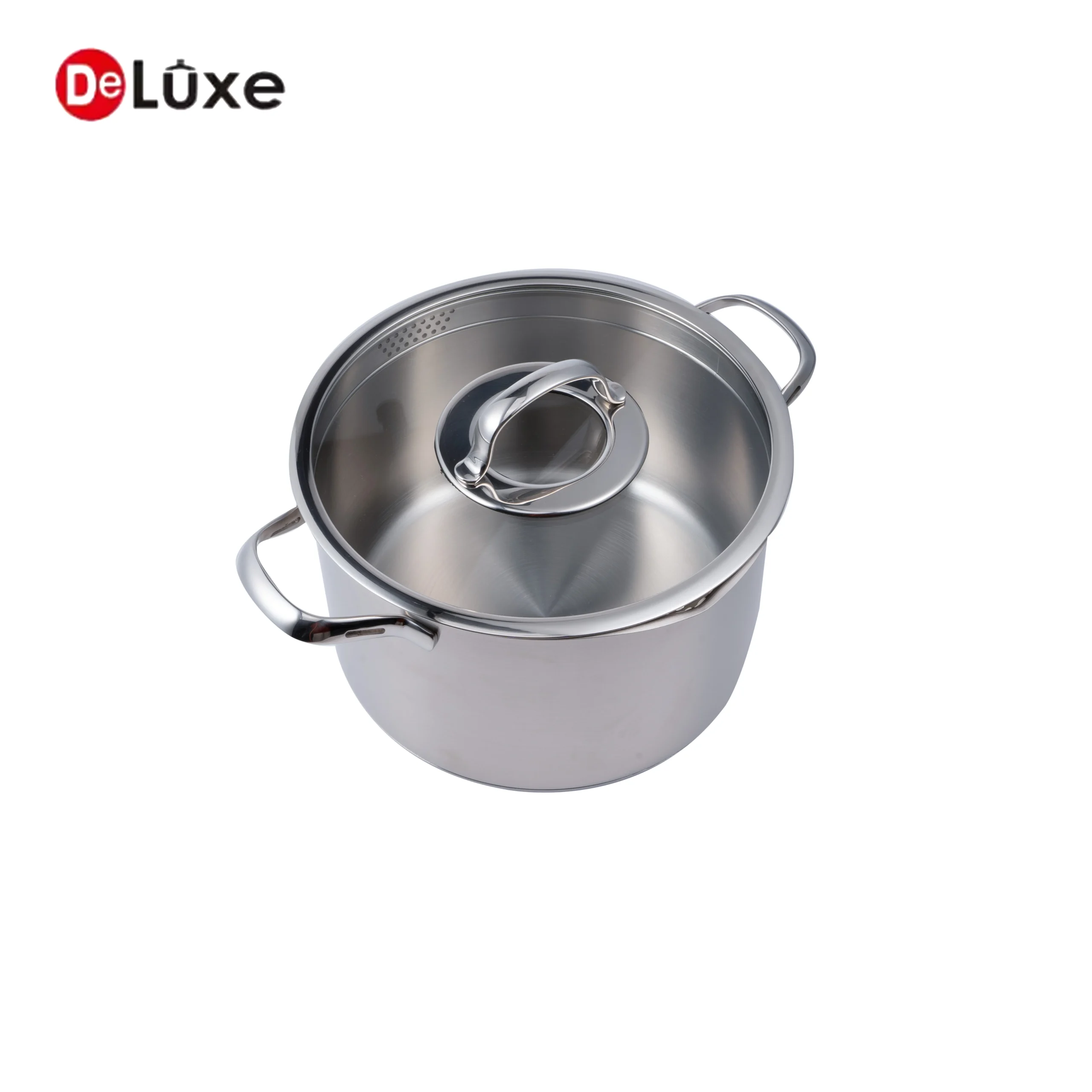 Tall stainless steel stock pot with standard silver cast steel double handles & combo lid