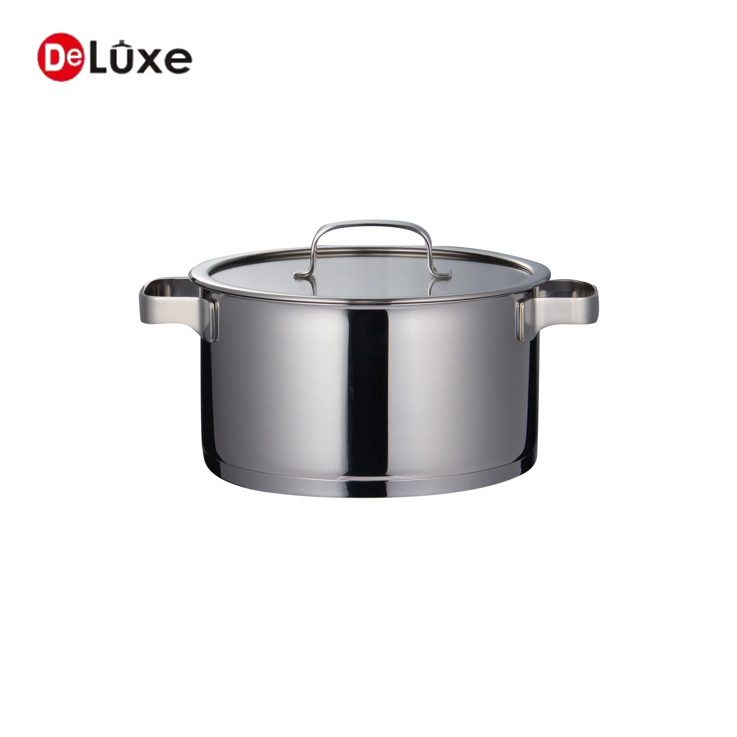 Deluxe Tyson stainless steel double handle pot with transparent glass lid for gas and induction cooking