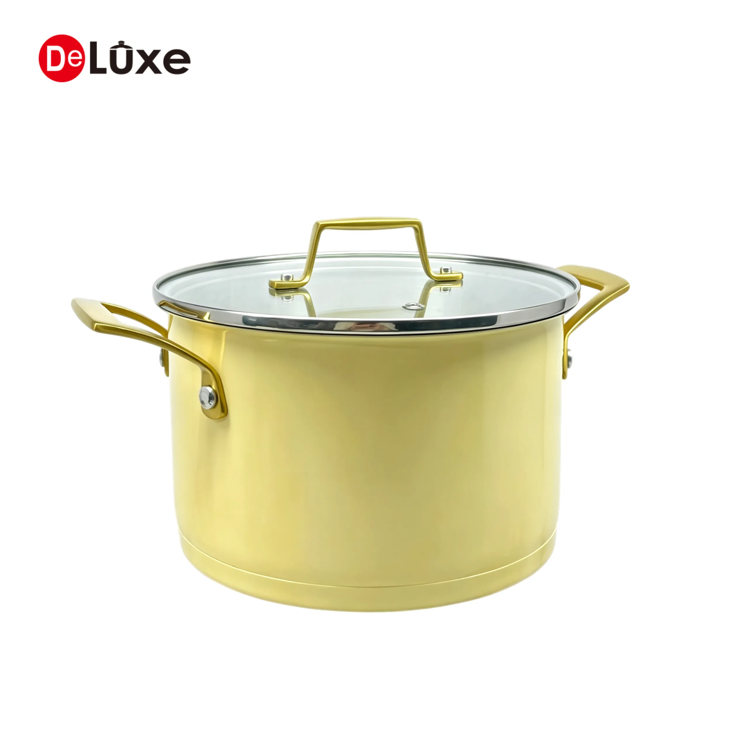Deluxe 8-piece yellow ceramic stainless steel stock pot, suitable for gas & induction cooktop.