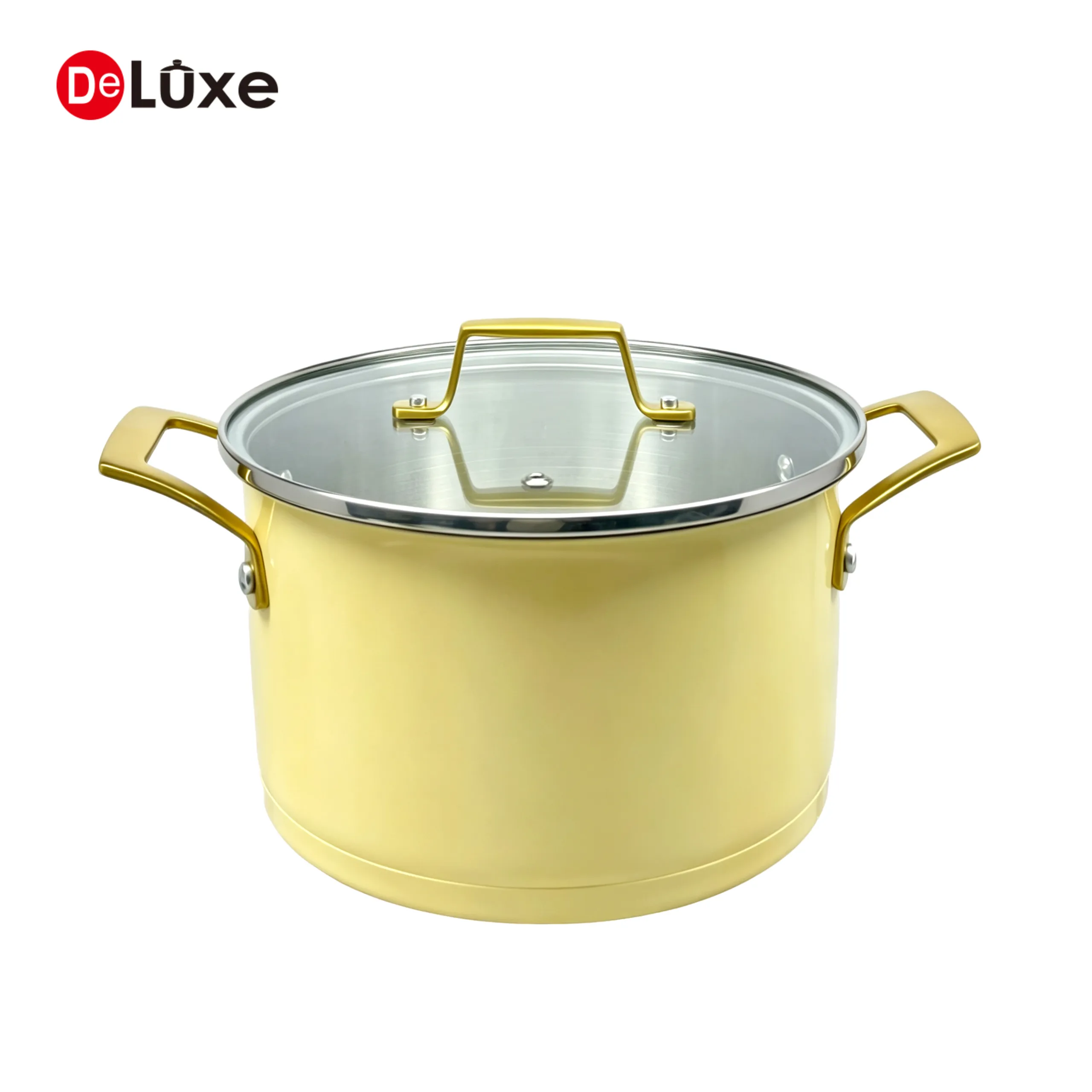 Deluxe yellow ceramic stainless steel stock pot, suitable for gas & induction cooktop, custom OEM solutions.