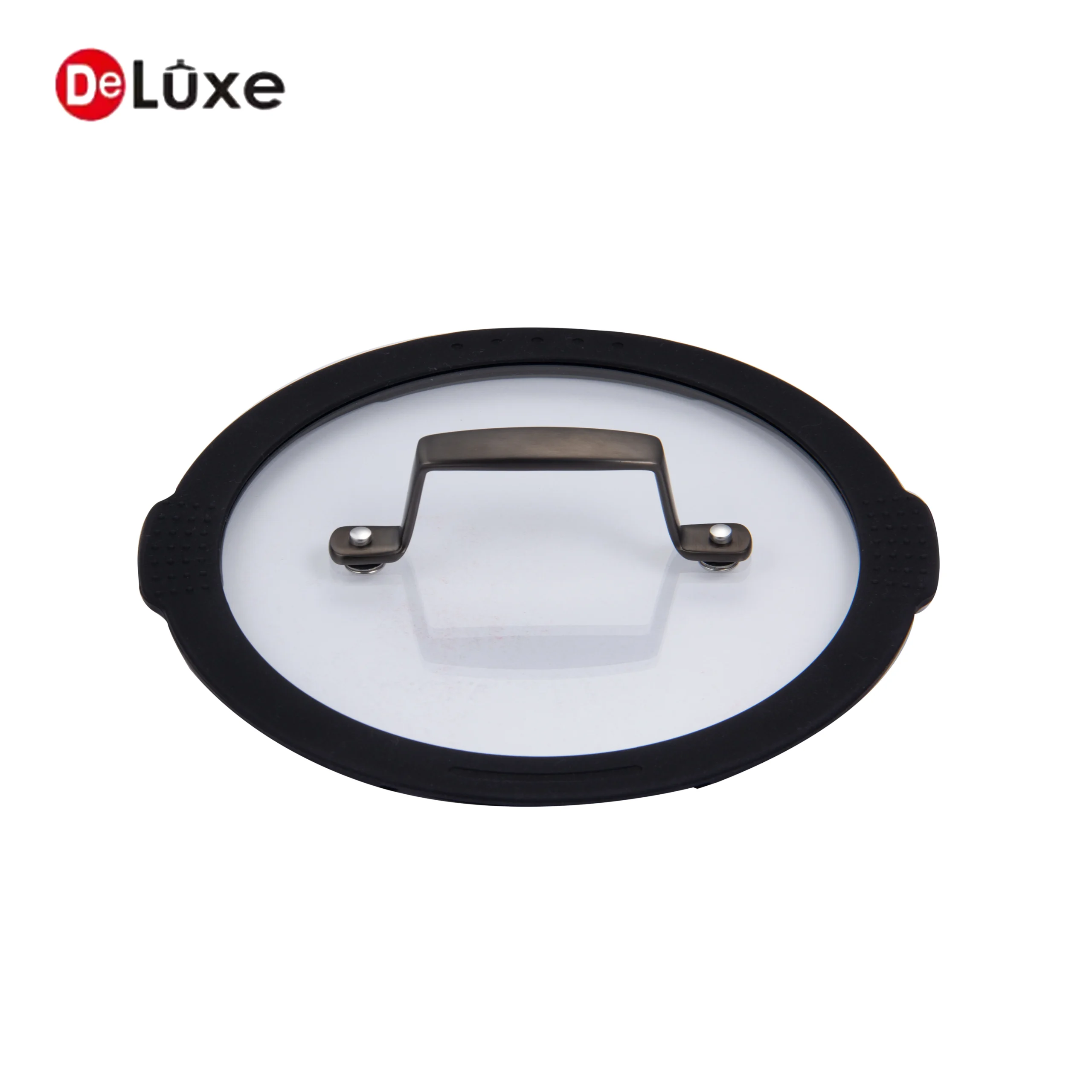 Tempered glass lid with full food-grade silicone sealing rim for black stock pot set
