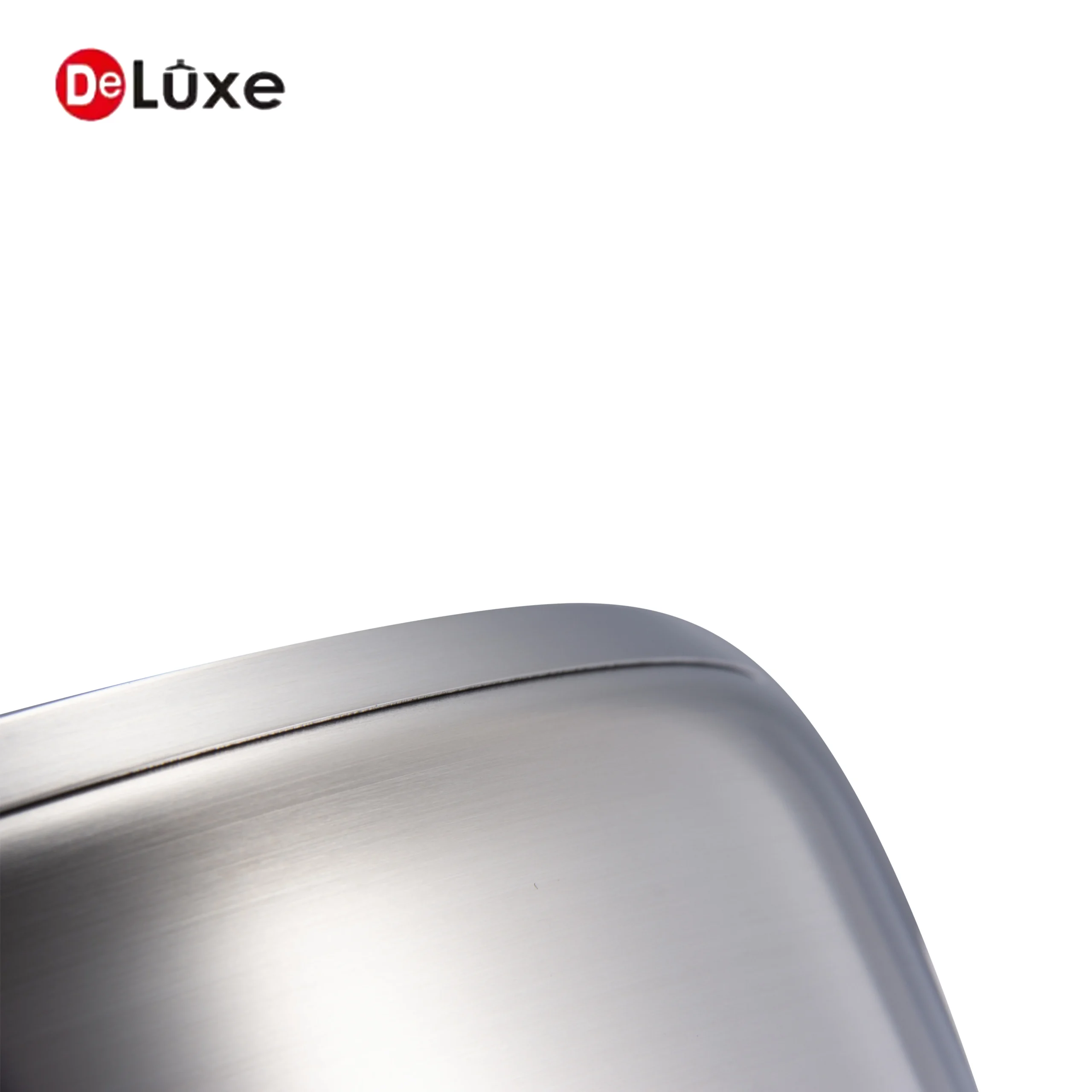 Close-up of thick tall vertical brushed stainless steel pot wall, large liquid capacity design for long-time broth simmering