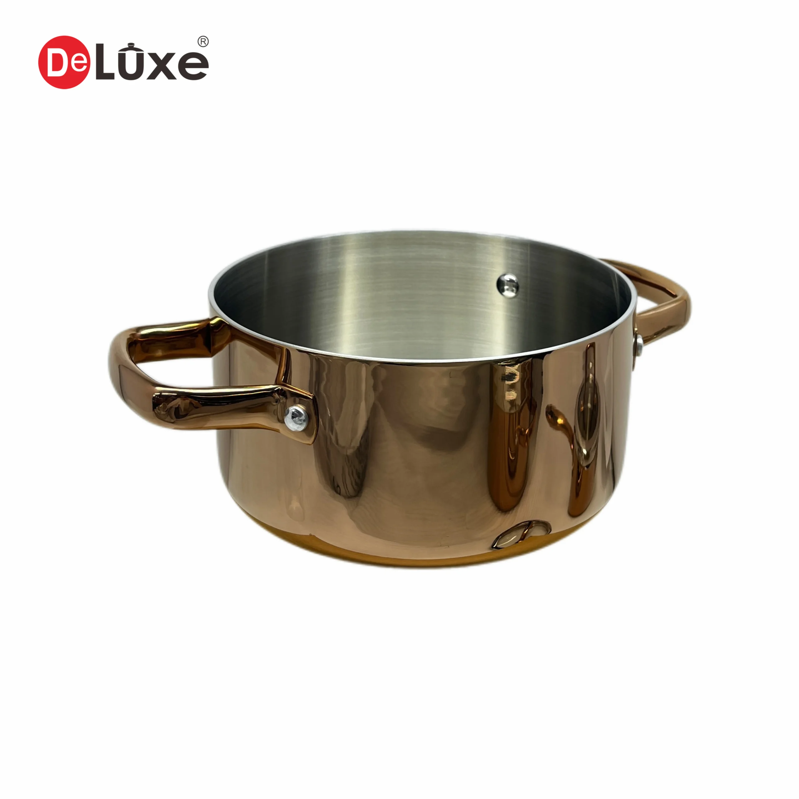 Deluxe 3-Ply Stainless Steel 20cm Stew Pot Side View Without Lid, Rose Gold PVD Finish