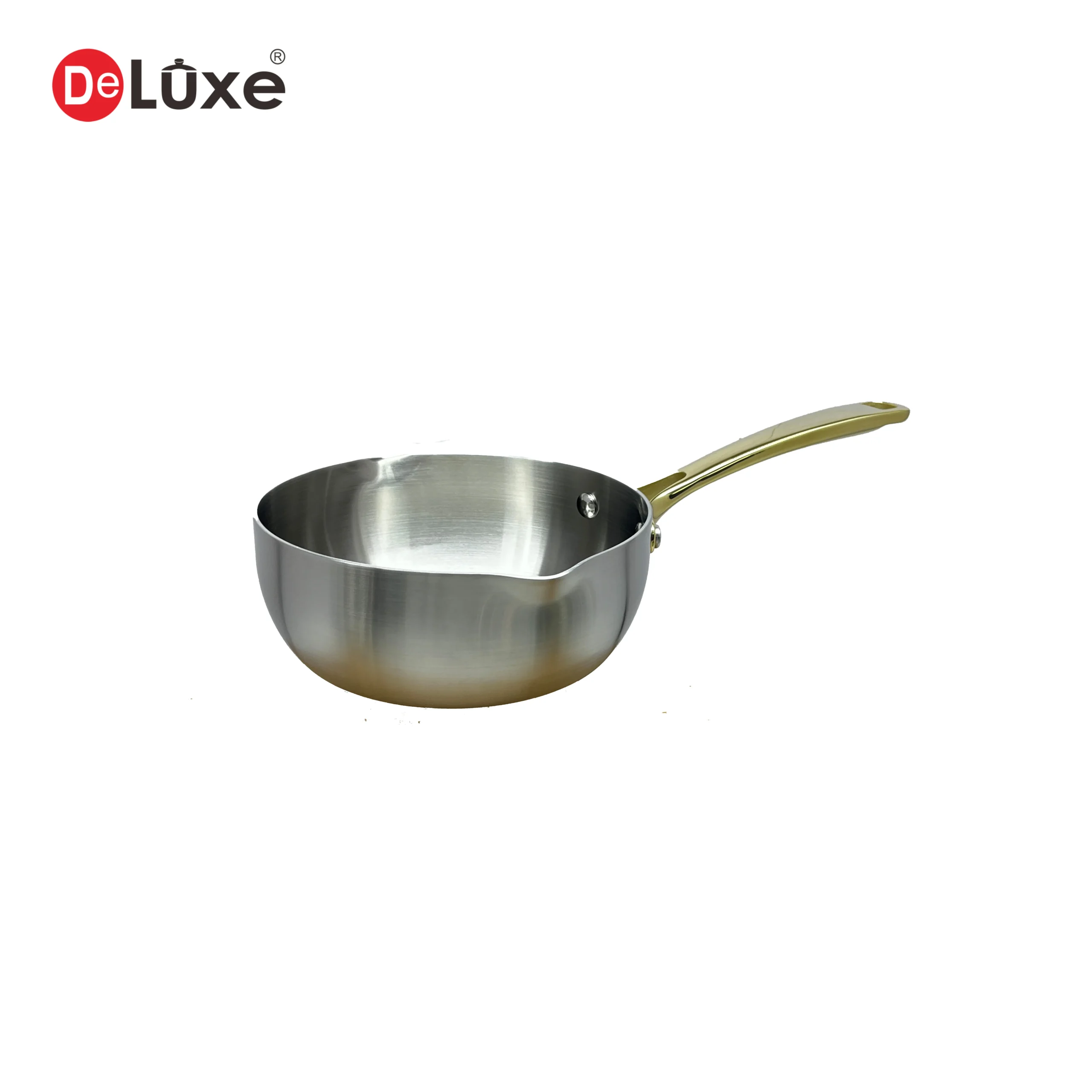 Deluxe 3 Layer Composite Stainless Steel Sloped Saucepan with Hollow Cast Steel Handle