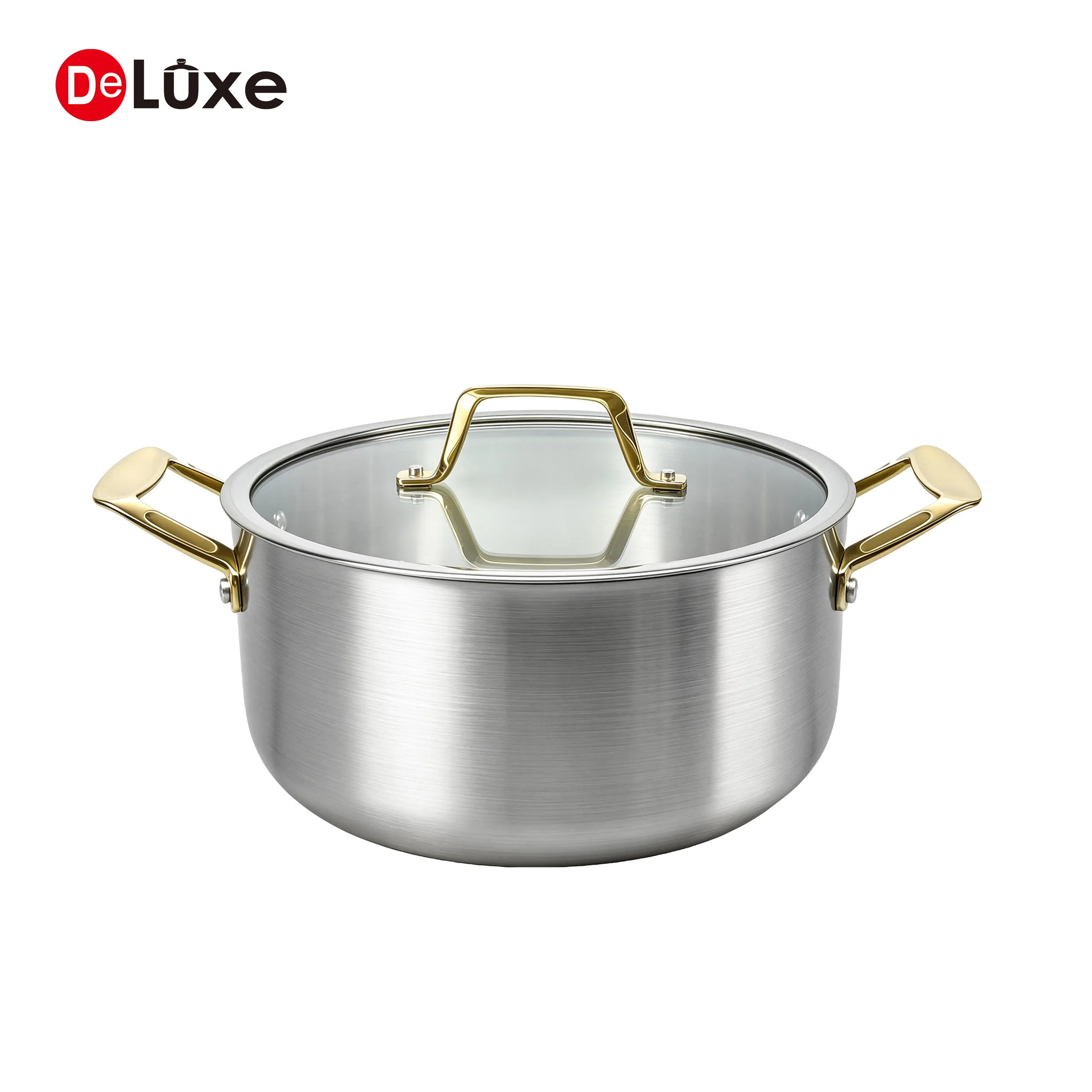 Stainless steel 3-ply stock pot with glass lid and PVD handles