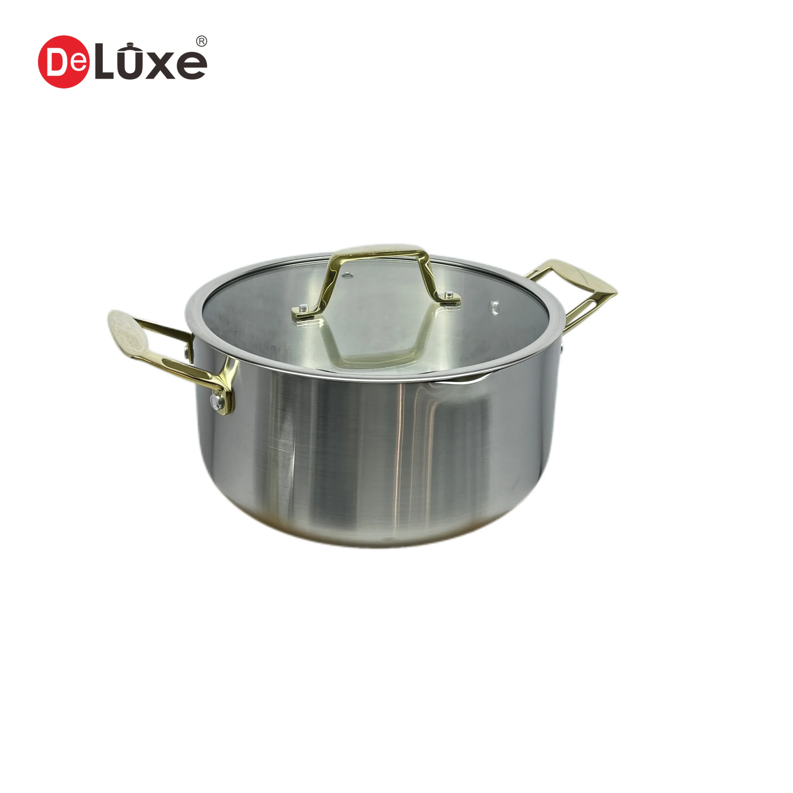Deluxe 3-Layer Composite Stainless Steel Stock Pot with Tempered Glass Lid & Double Handles