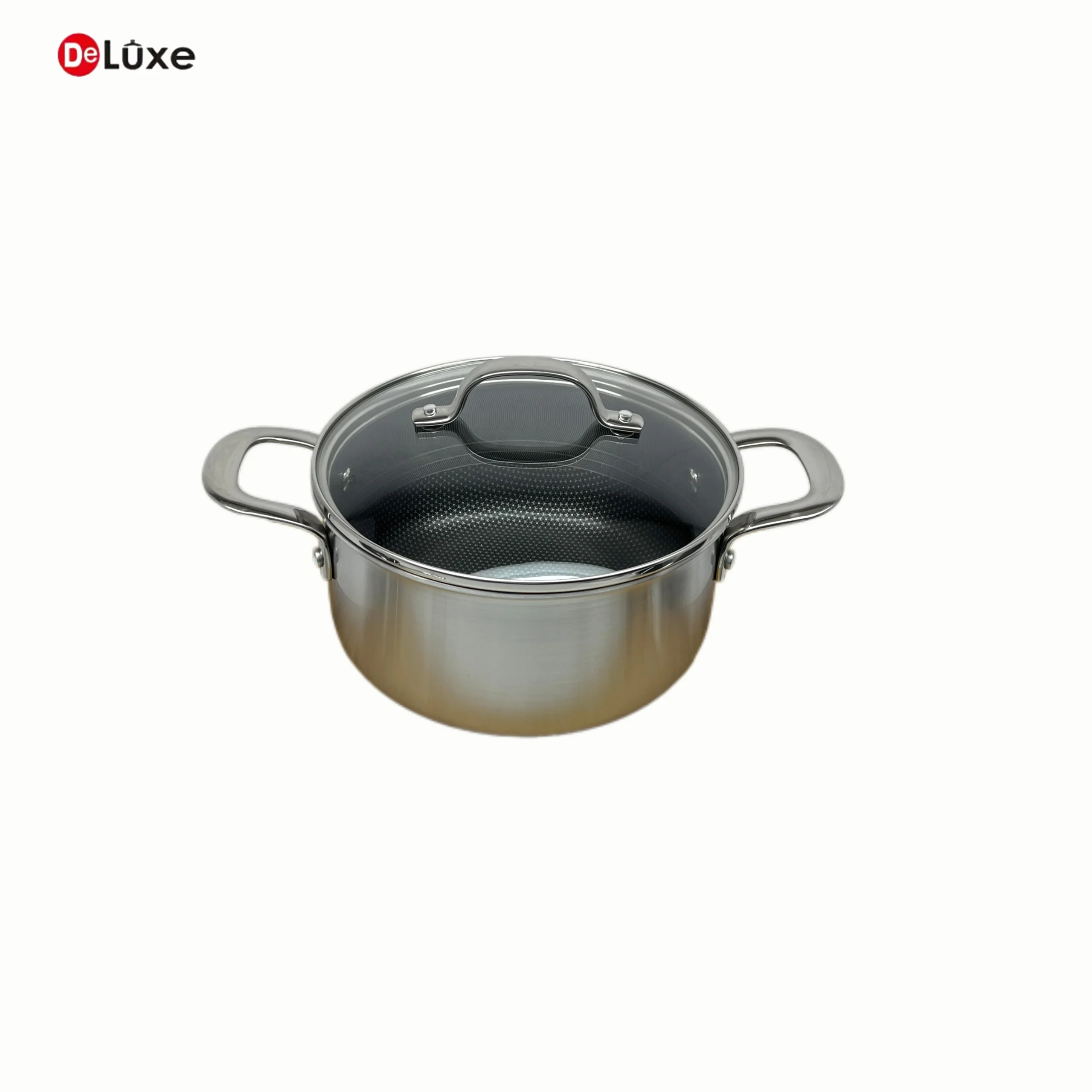 Deluxe 3-Ply 20cm Stainless Steel Stew Pot with Glass Lid, Honeycomb Nonstick