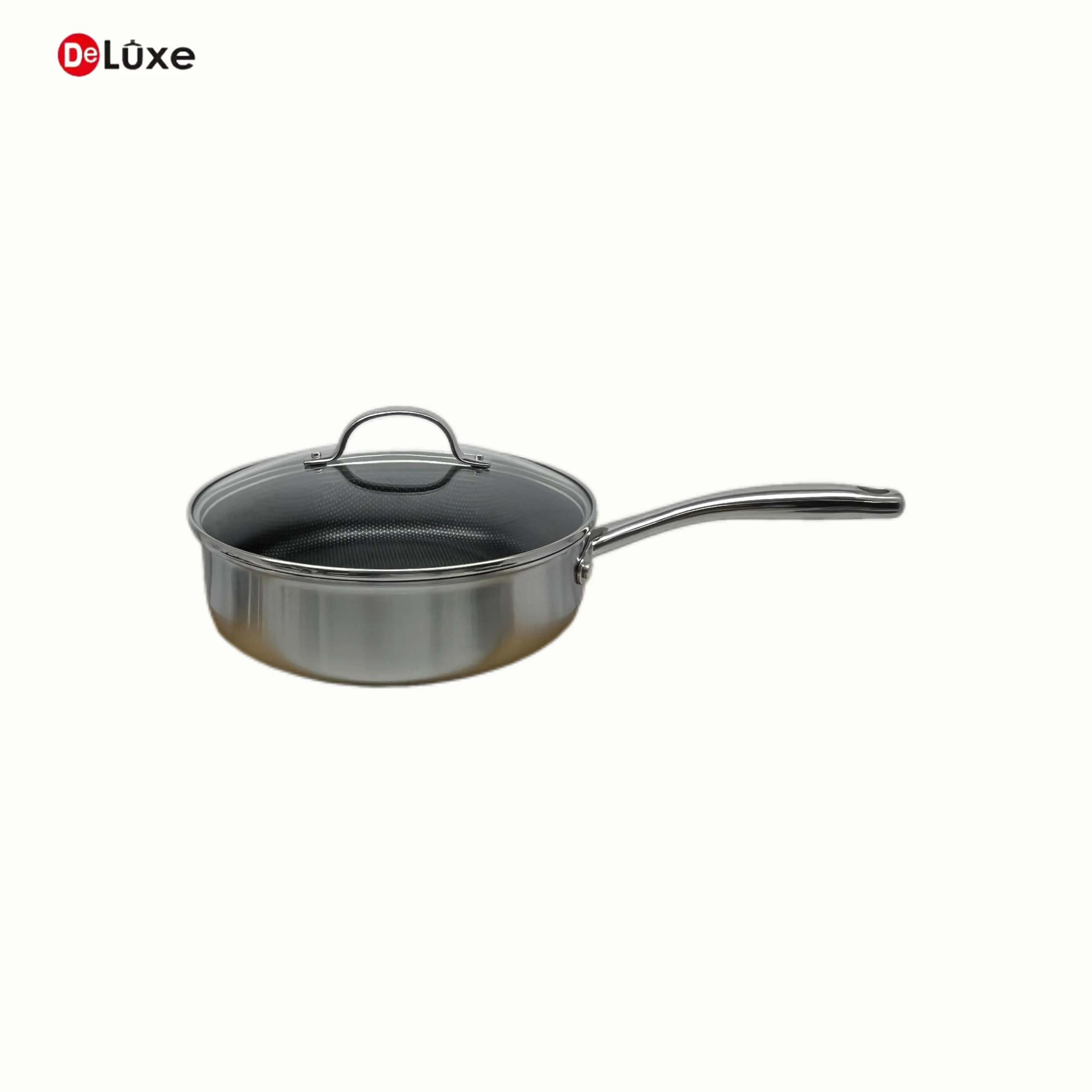 Deluxe Stainless Steel Sauté Pan with Tempered Glass Lid, Honeycomb Nonstick Surface