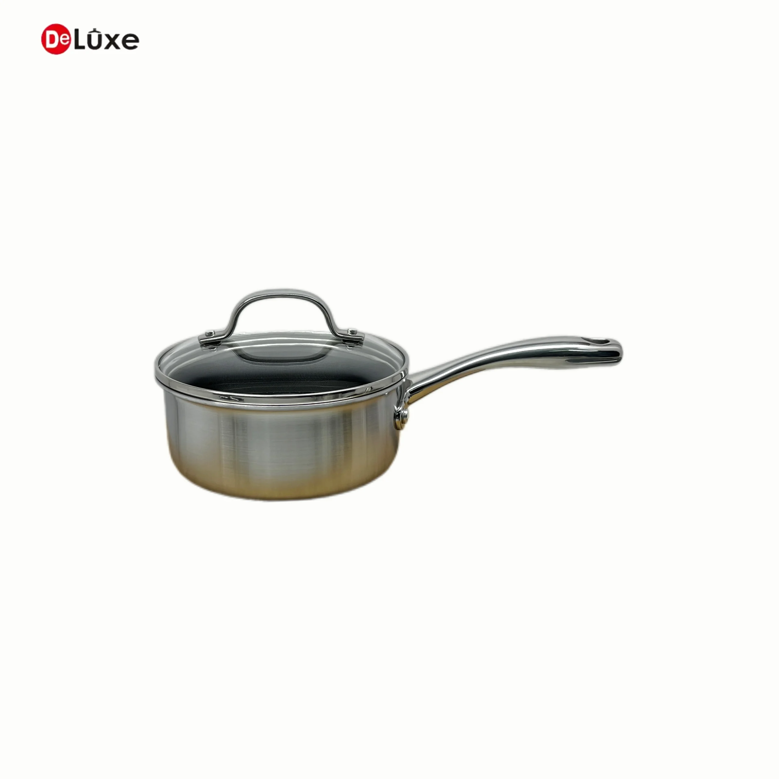 Deluxe 3-Ply Stainless Steel Saucepan with Tempered Glass Lid, Honeycomb Nonstick