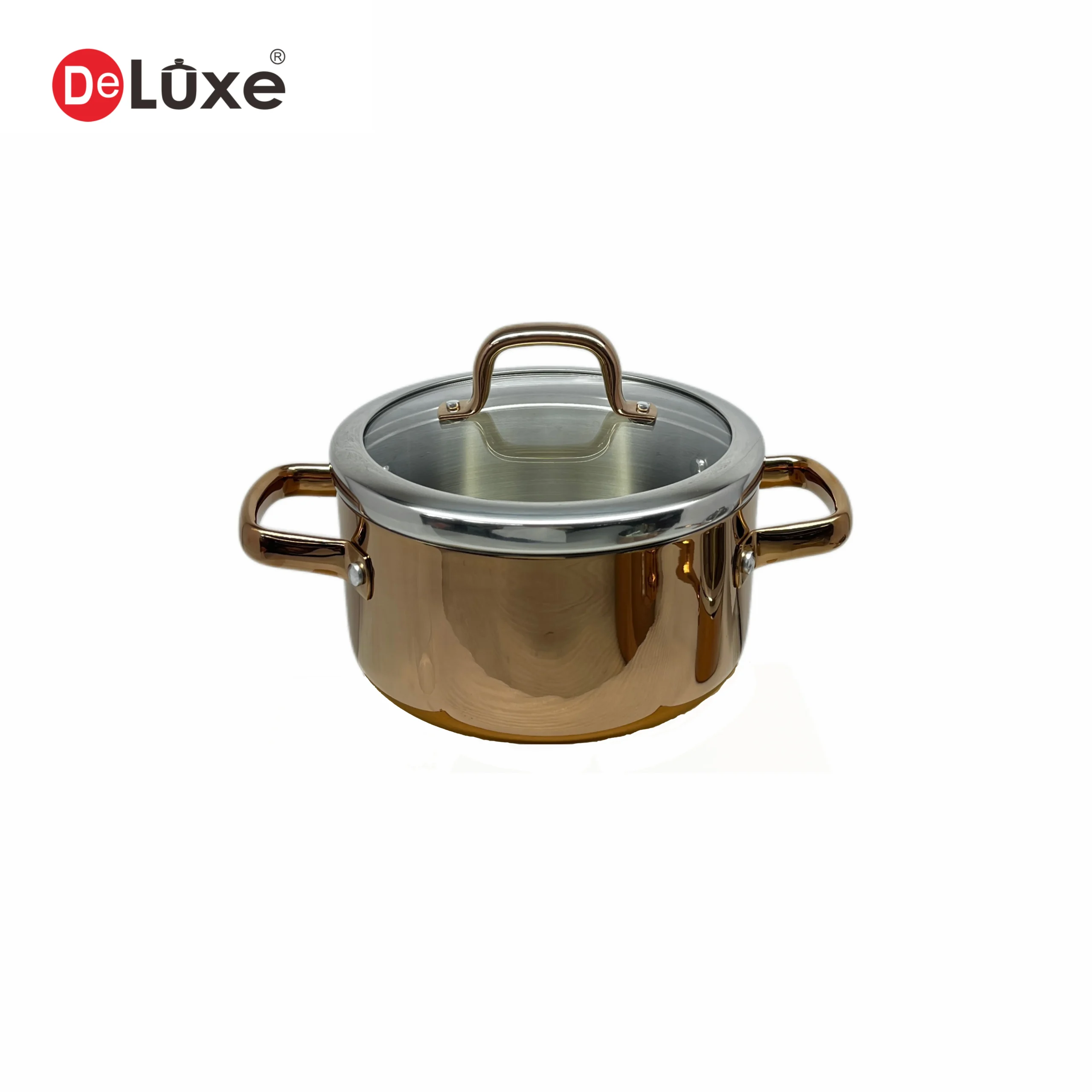 Deluxe 3-Ply Stainless Steel 20cm Stew Pot with Glass Lid, Rose Gold PVD Finish