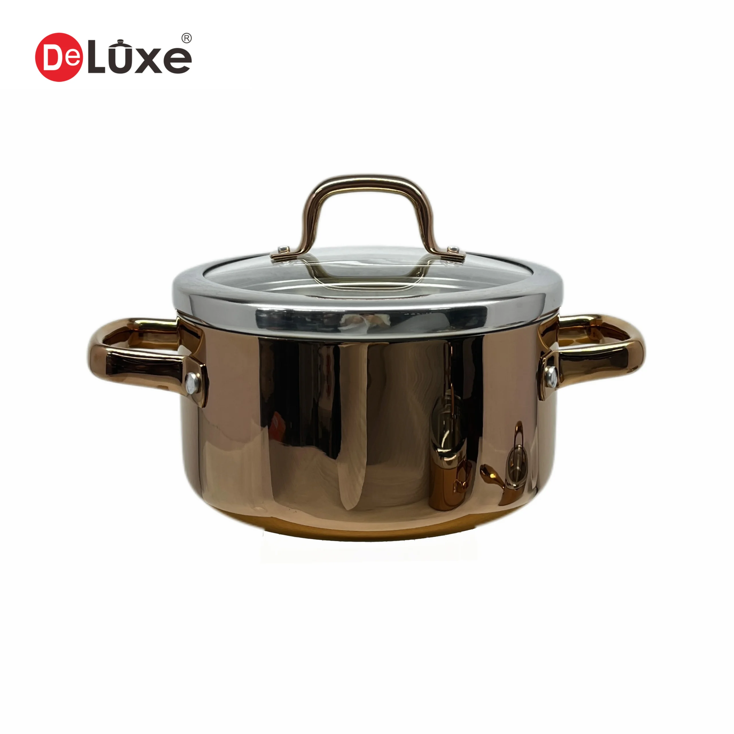 Deluxe 3-Ply Stainless Steel 24cm Stew Pot with Glass Lid, Rose Gold PVD Finish