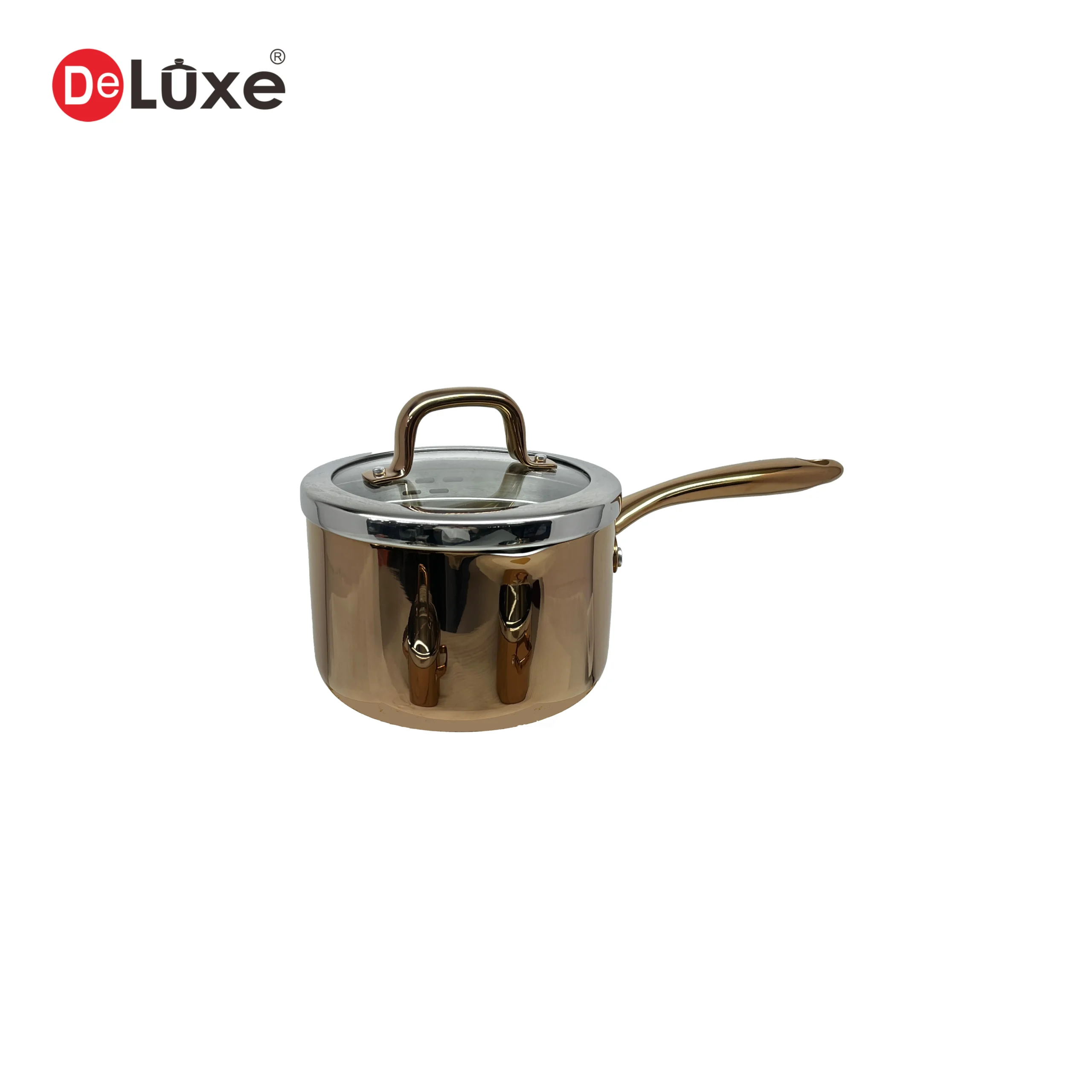 Deluxe 3-Ply Stainless Steel Saucepan with Glass Lid, Rose Gold PVD Finish