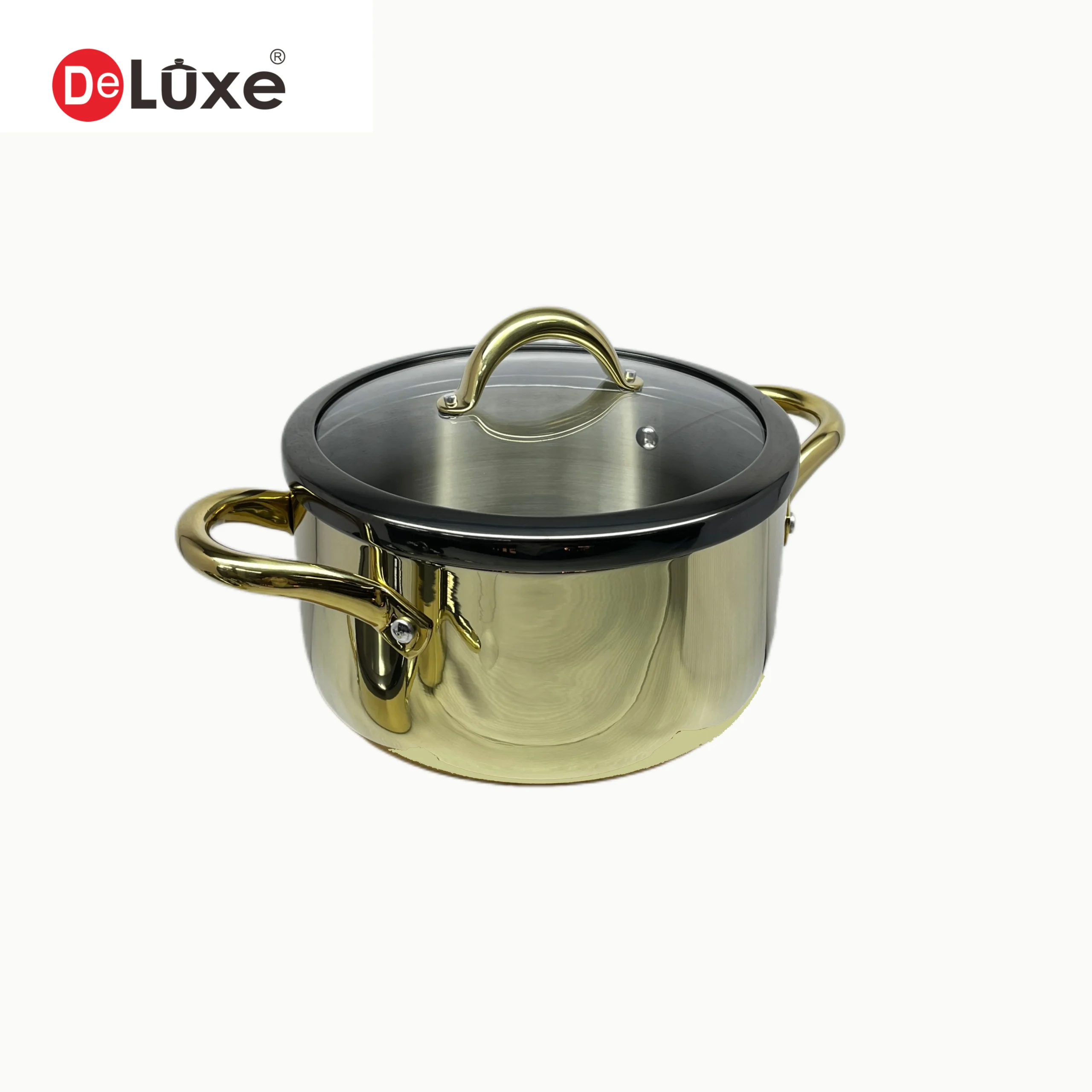 Deluxe Large 3-Ply Stainless Steel Stew Pot with Glass Lid, Champagne PVD Finish