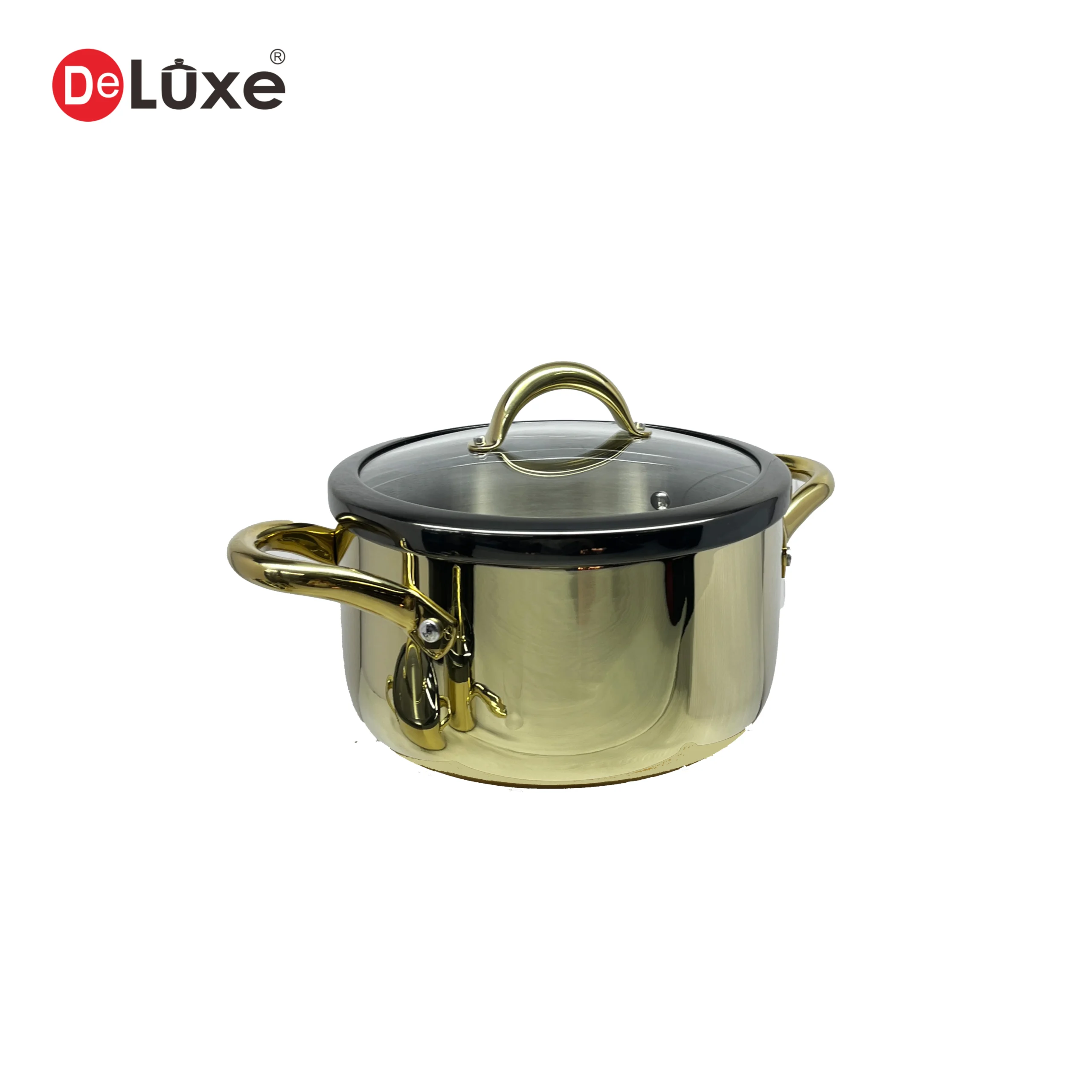 Deluxe 3-Ply Stainless Steel Stew Pot with Glass Lid, Champagne PVD Finish
