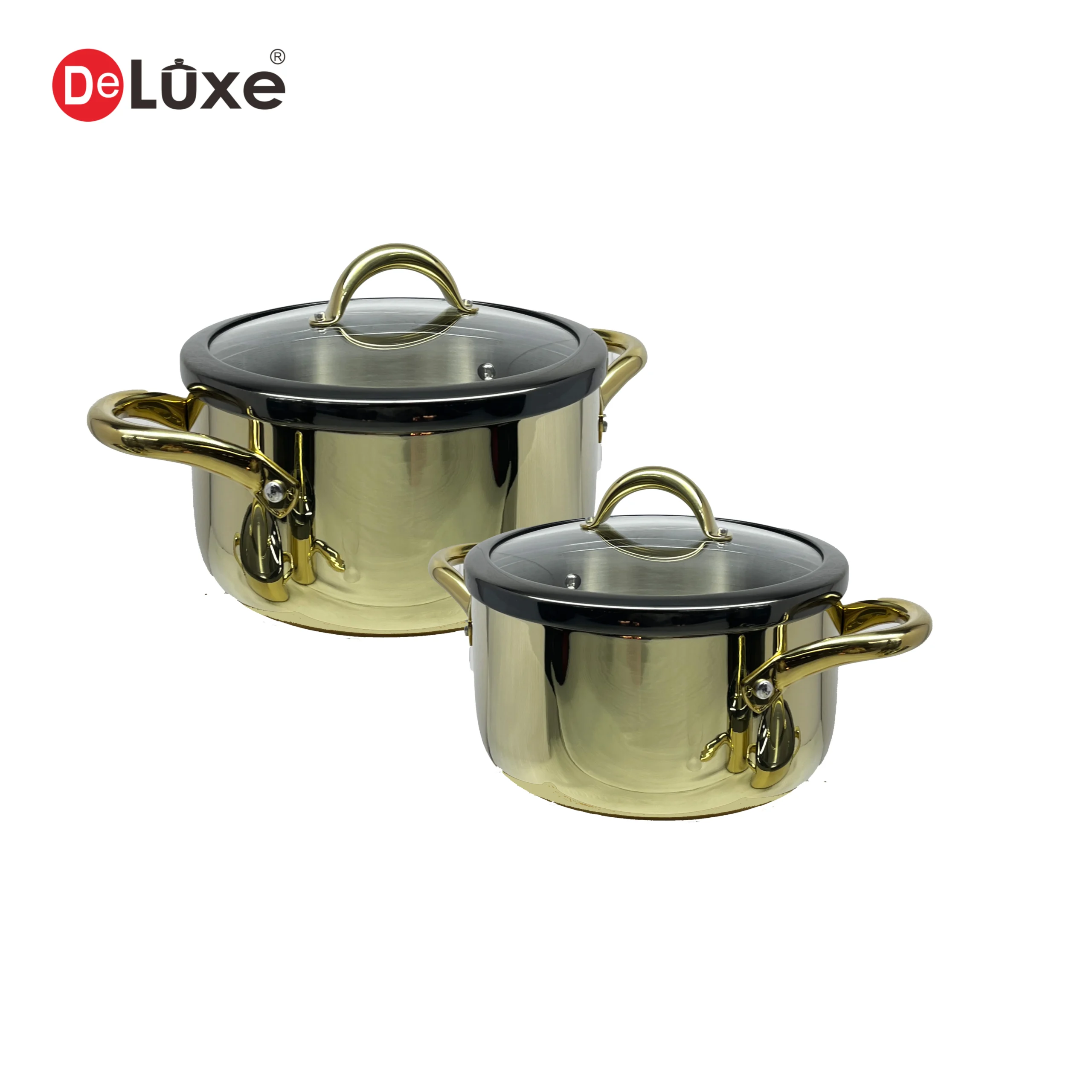 Deluxe 3-Ply Stainless Steel Stew Pot Set with Glass Lids, Champagne PVD Finish