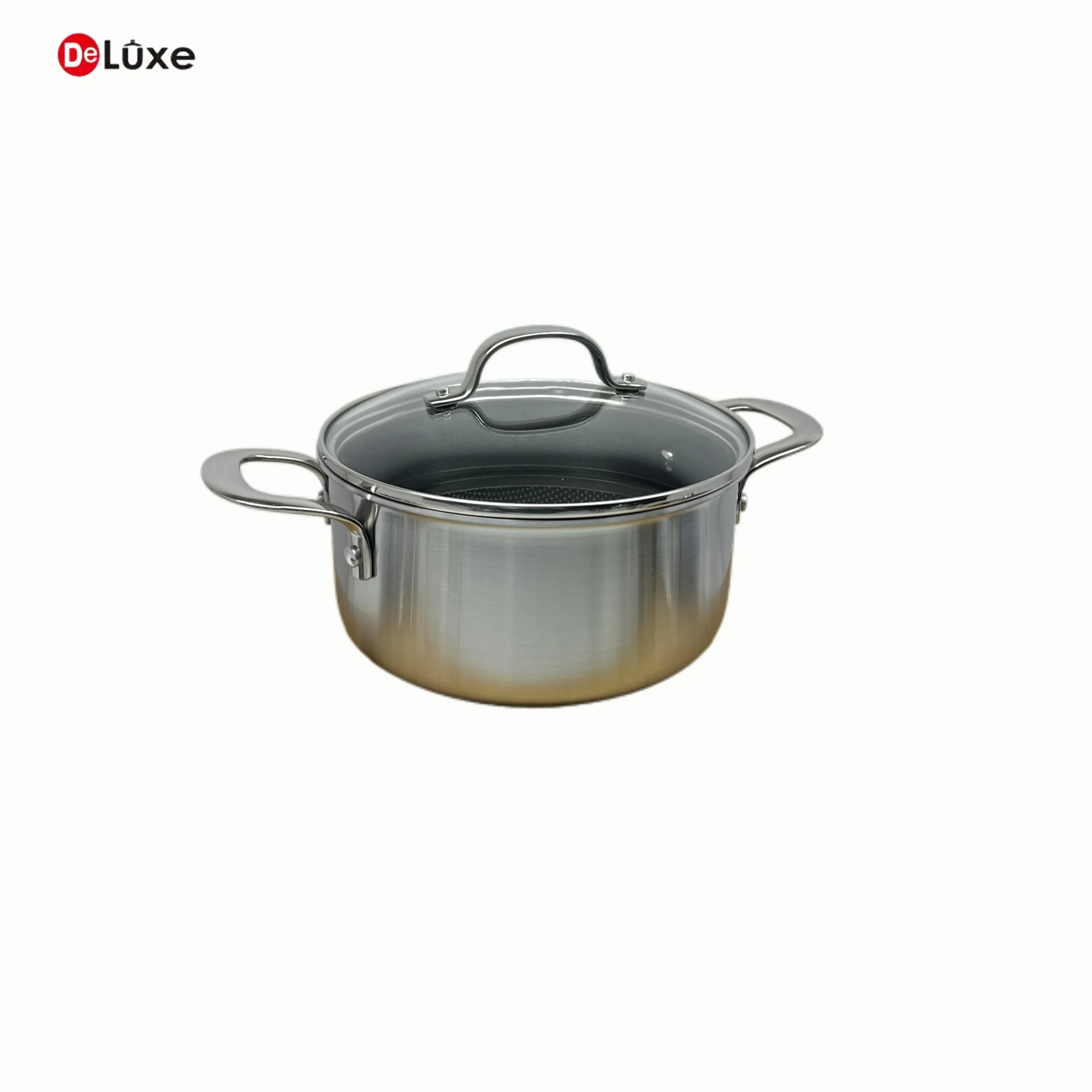 Deluxe 3-Ply Stainless Steel Stew Pot with Glass Lid, Honeycomb Ceramic Nonstick Interior