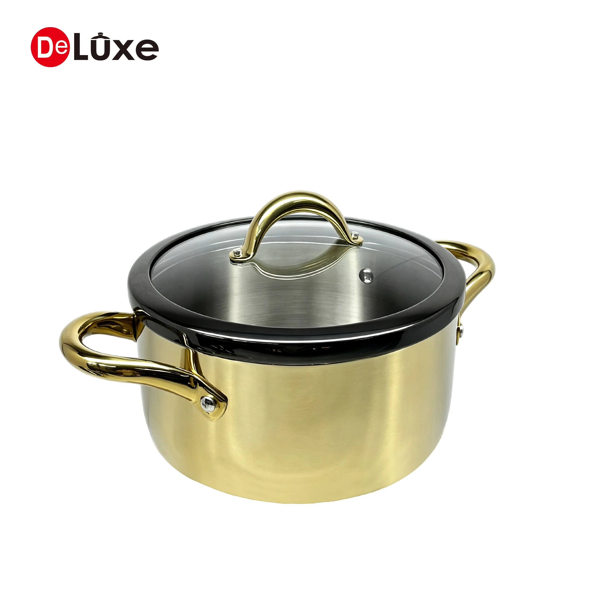 3-ply stainless steel stock pot with glass lid, champagne PVD coating