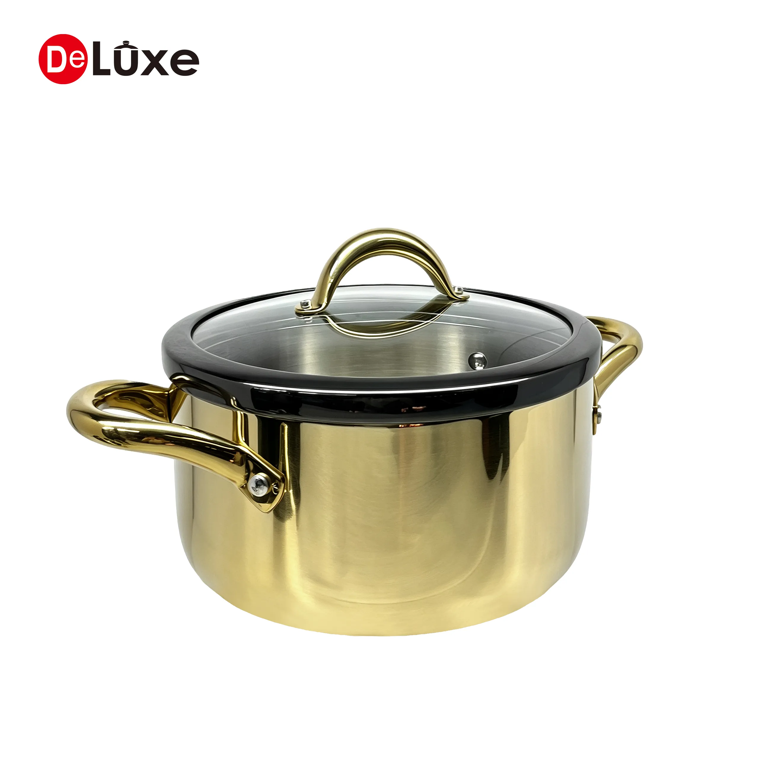 Champagne PVD 3-ply stainless steel stock pot with tempered glass lid