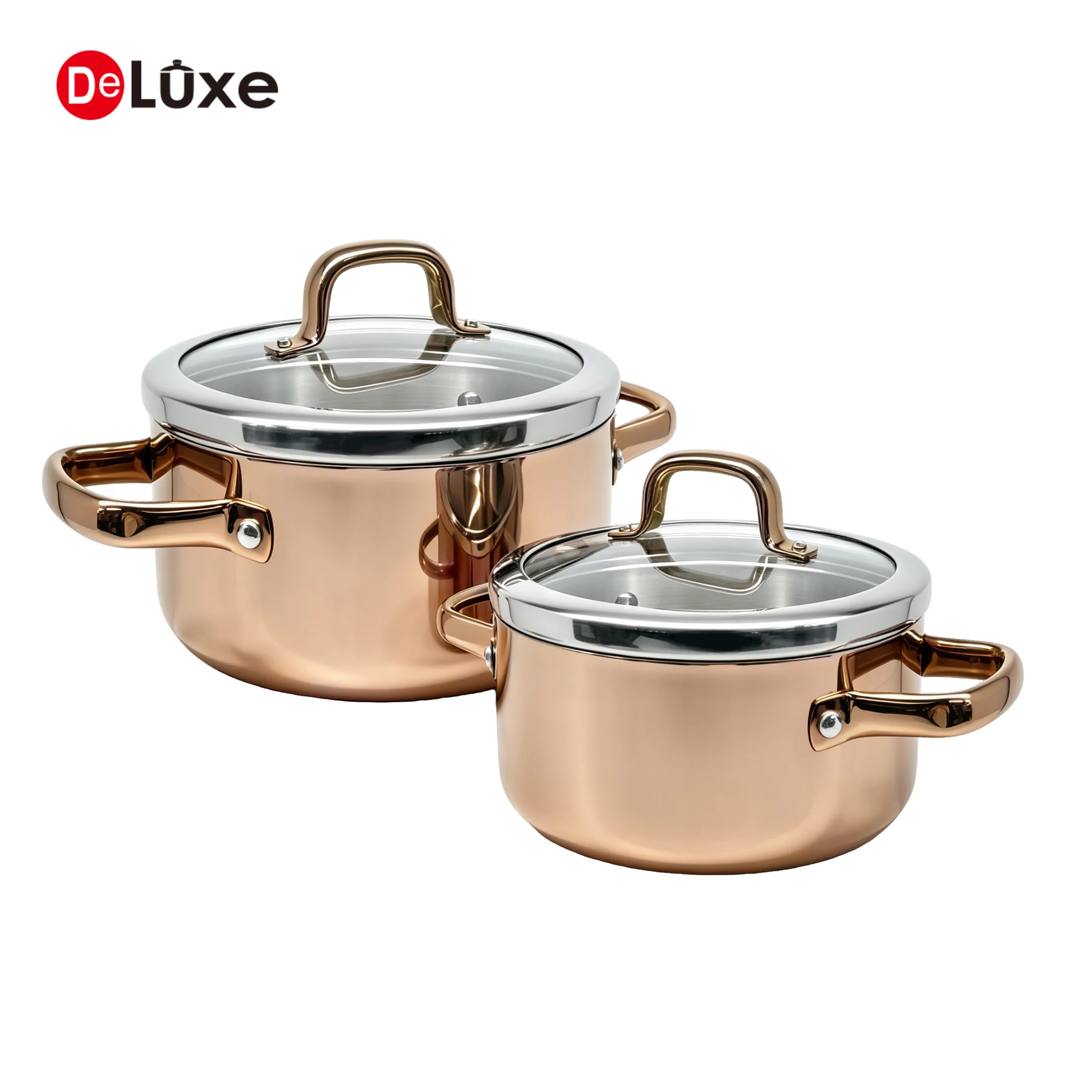 3-ply stainless steel stock pot combo set, rose gold PVD coated cookware